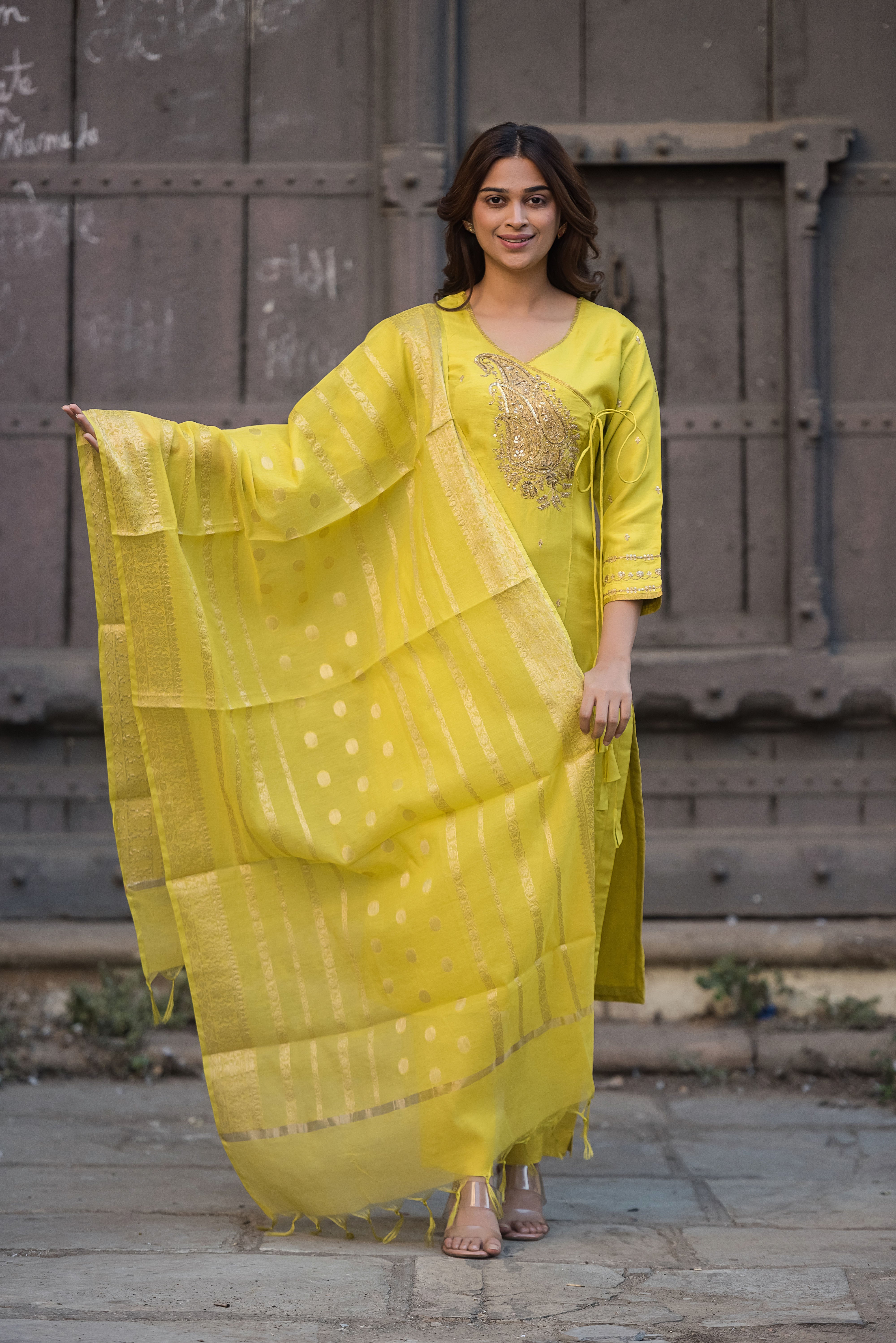 Lemon Angrakha Salwar Suit Set