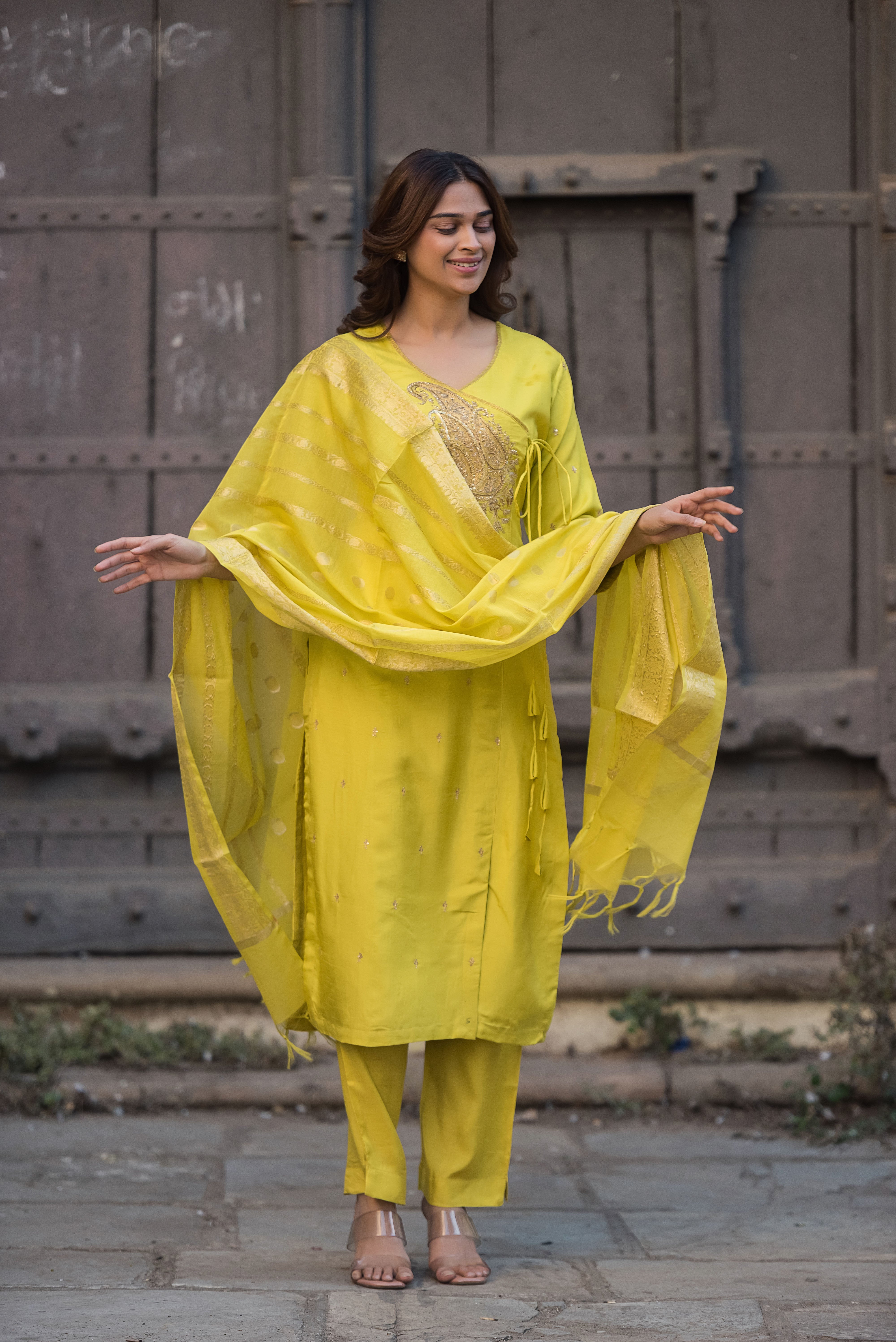Lemon Angrakha Salwar Suit Set