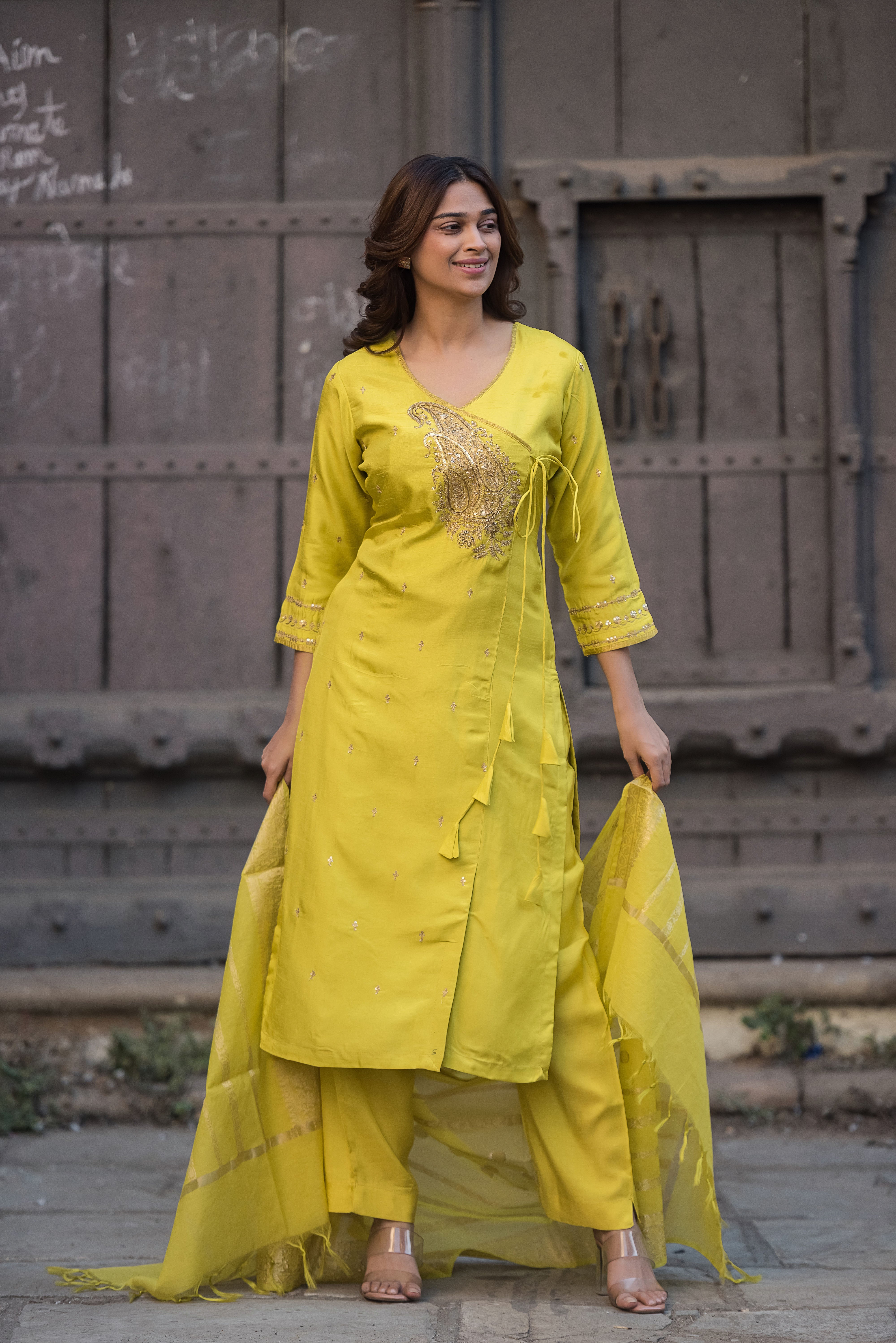 Lemon Angrakha Salwar Suit Set