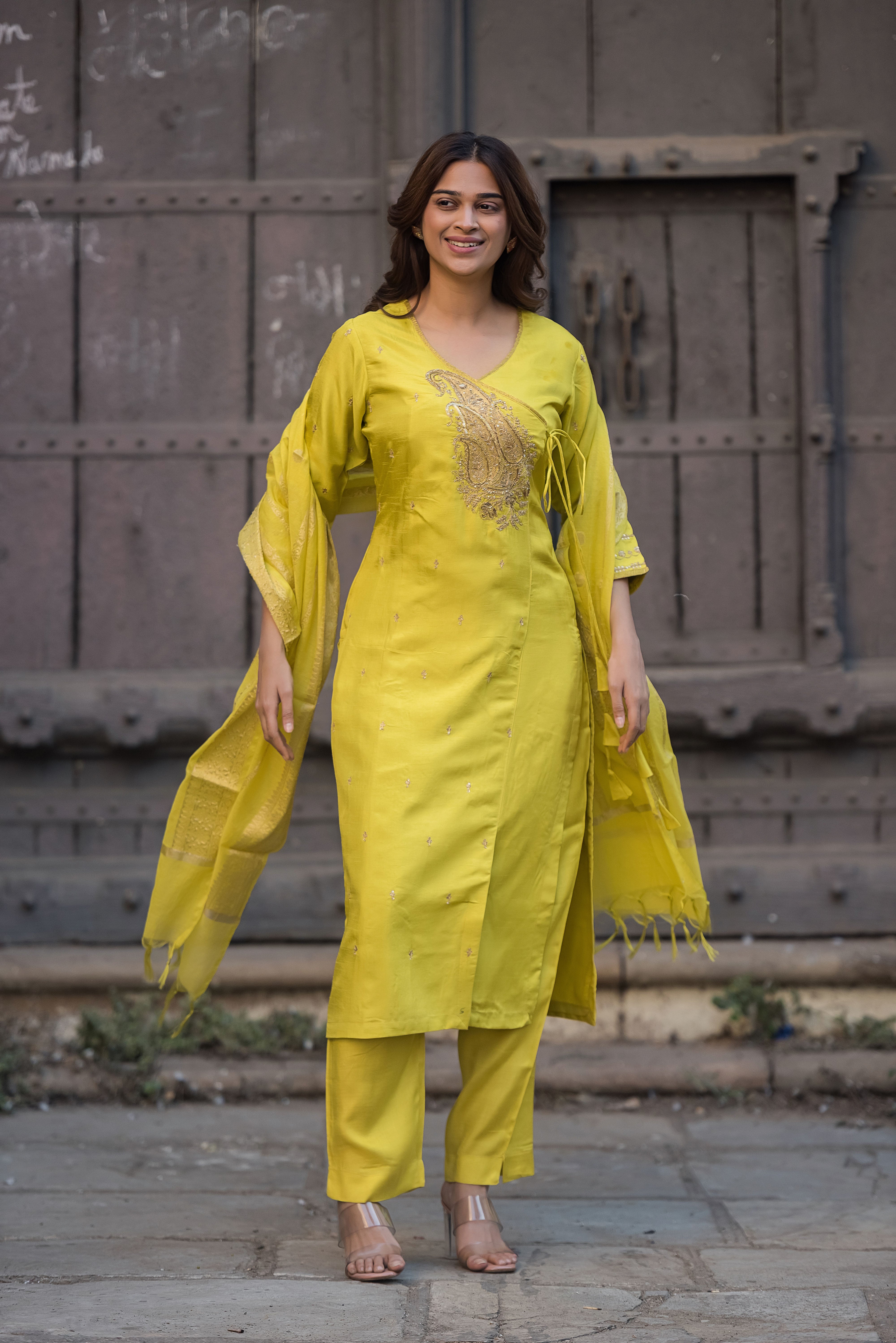 Lemon Angrakha Salwar Suit Set