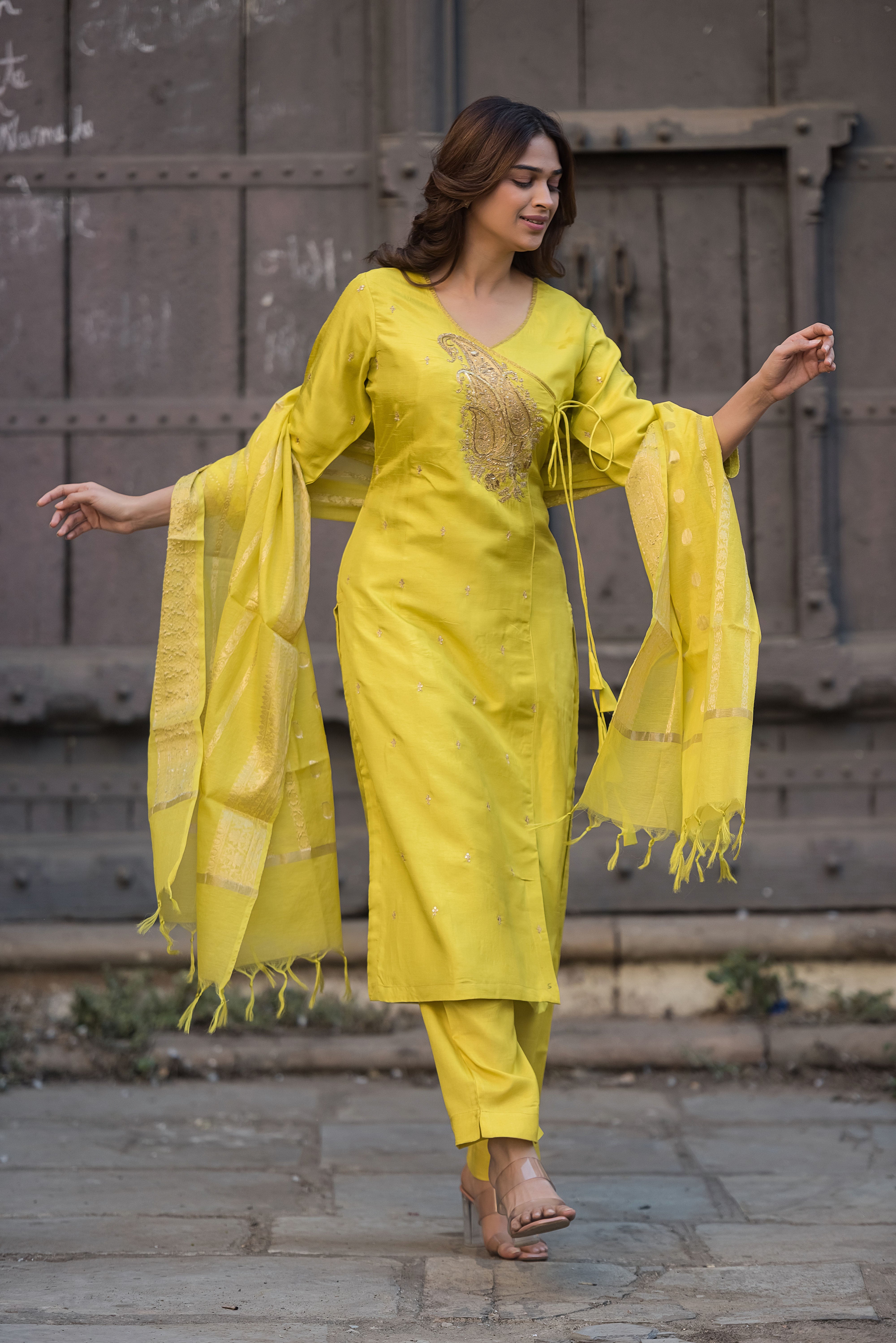 Lemon Angrakha Salwar Suit Set