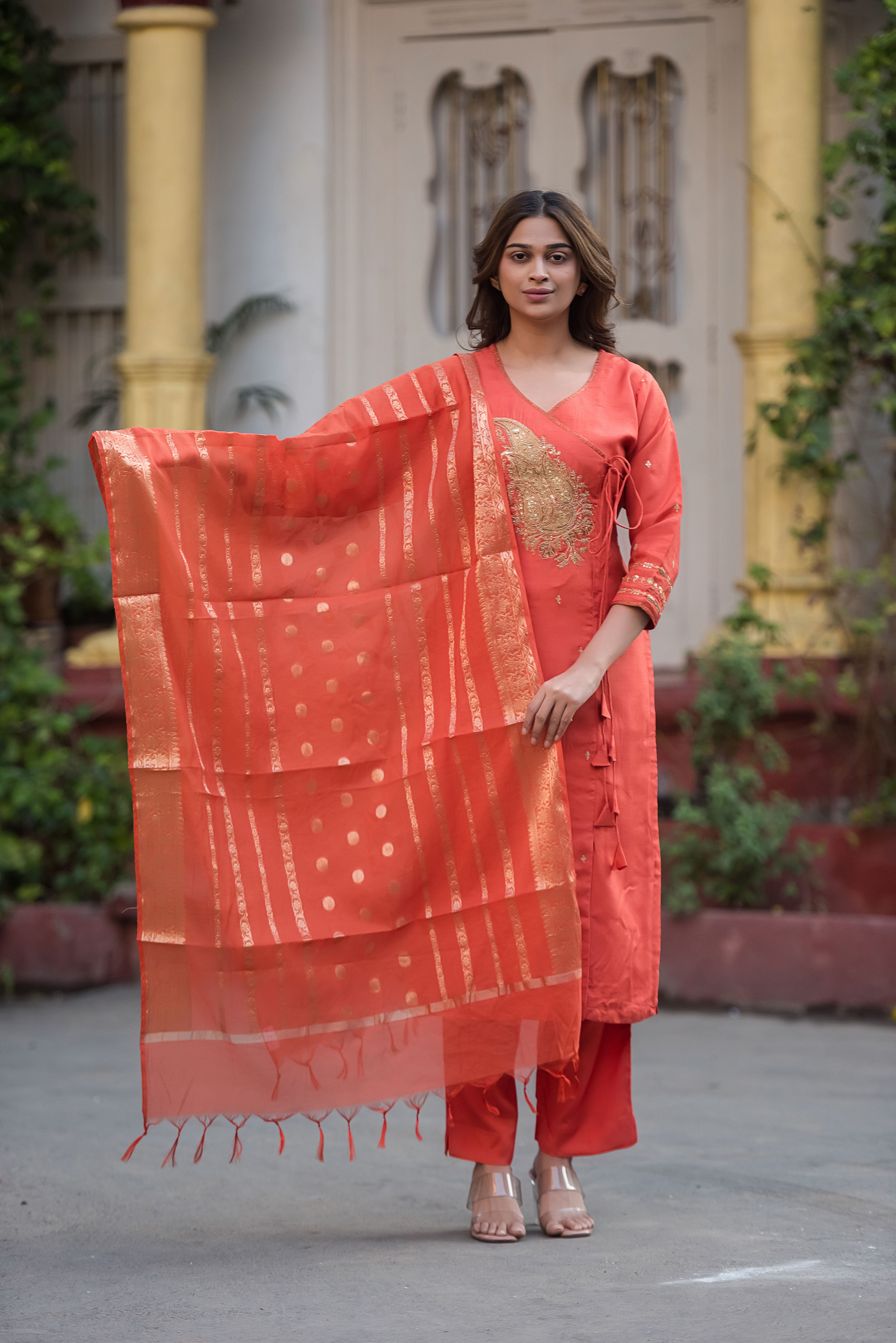 Rust Angrakha Salwar Suit Set
