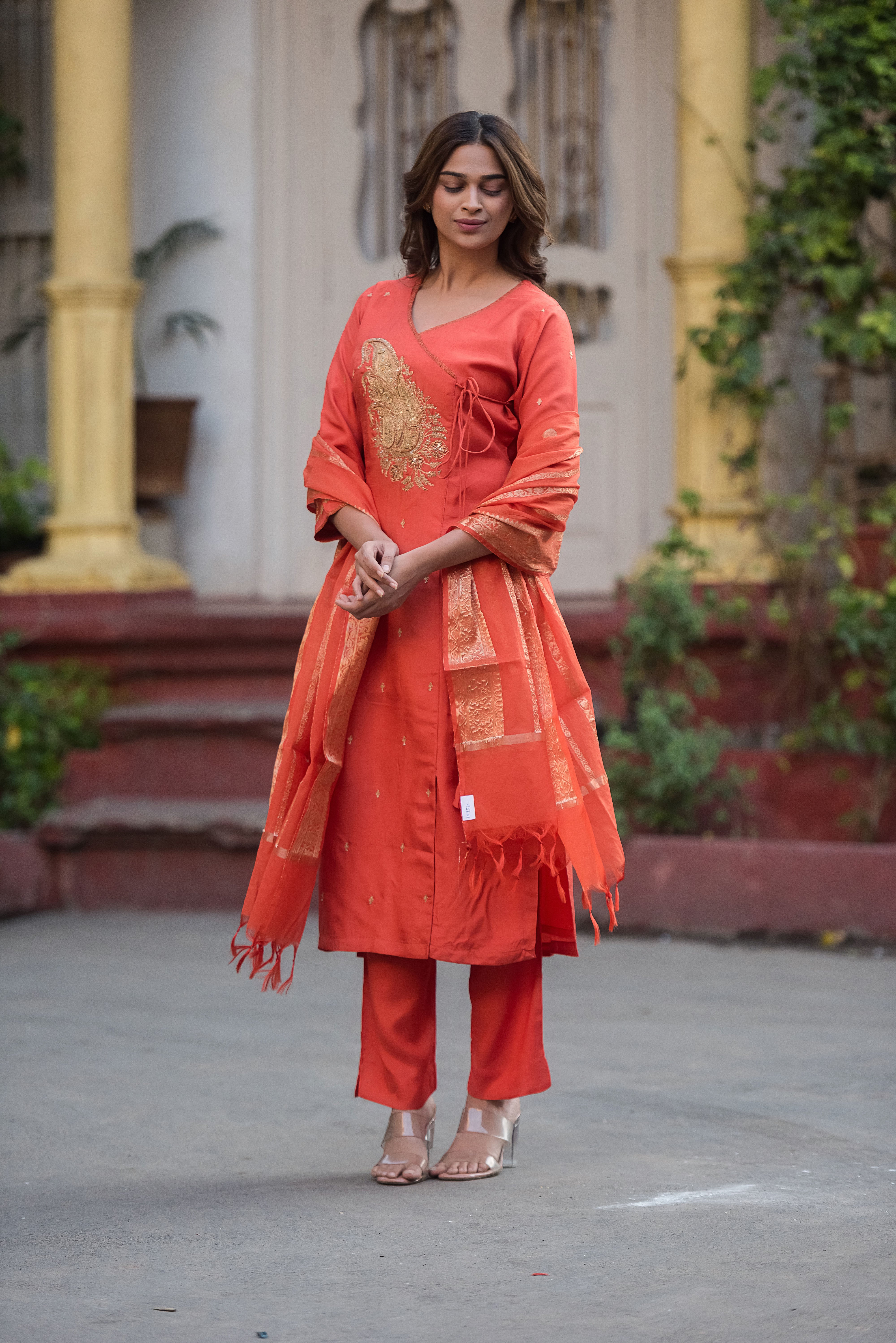 Rust Angrakha Salwar Suit Set