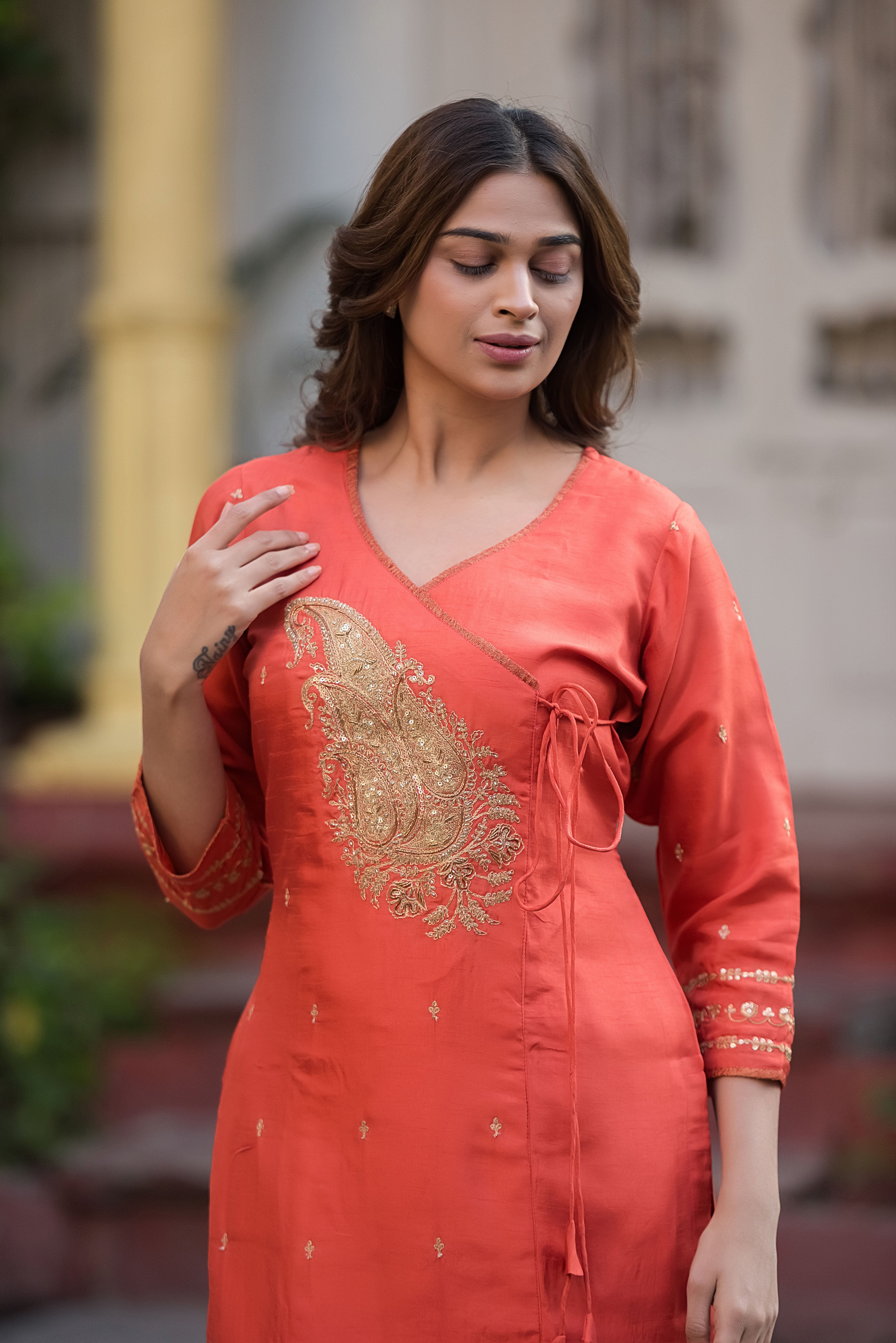 Rust Angrakha Salwar Suit Set