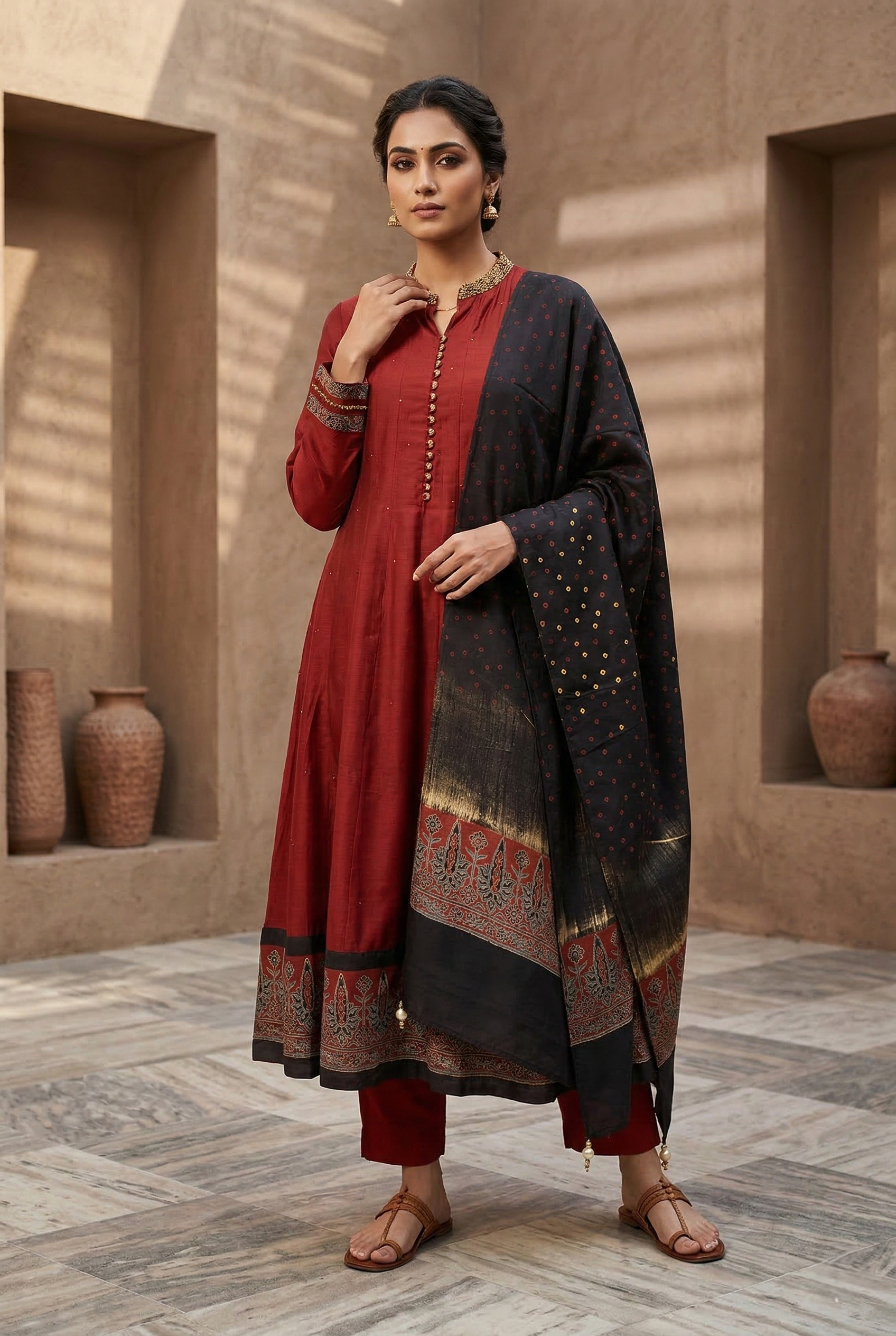 Red Aline Salwar Suit Set