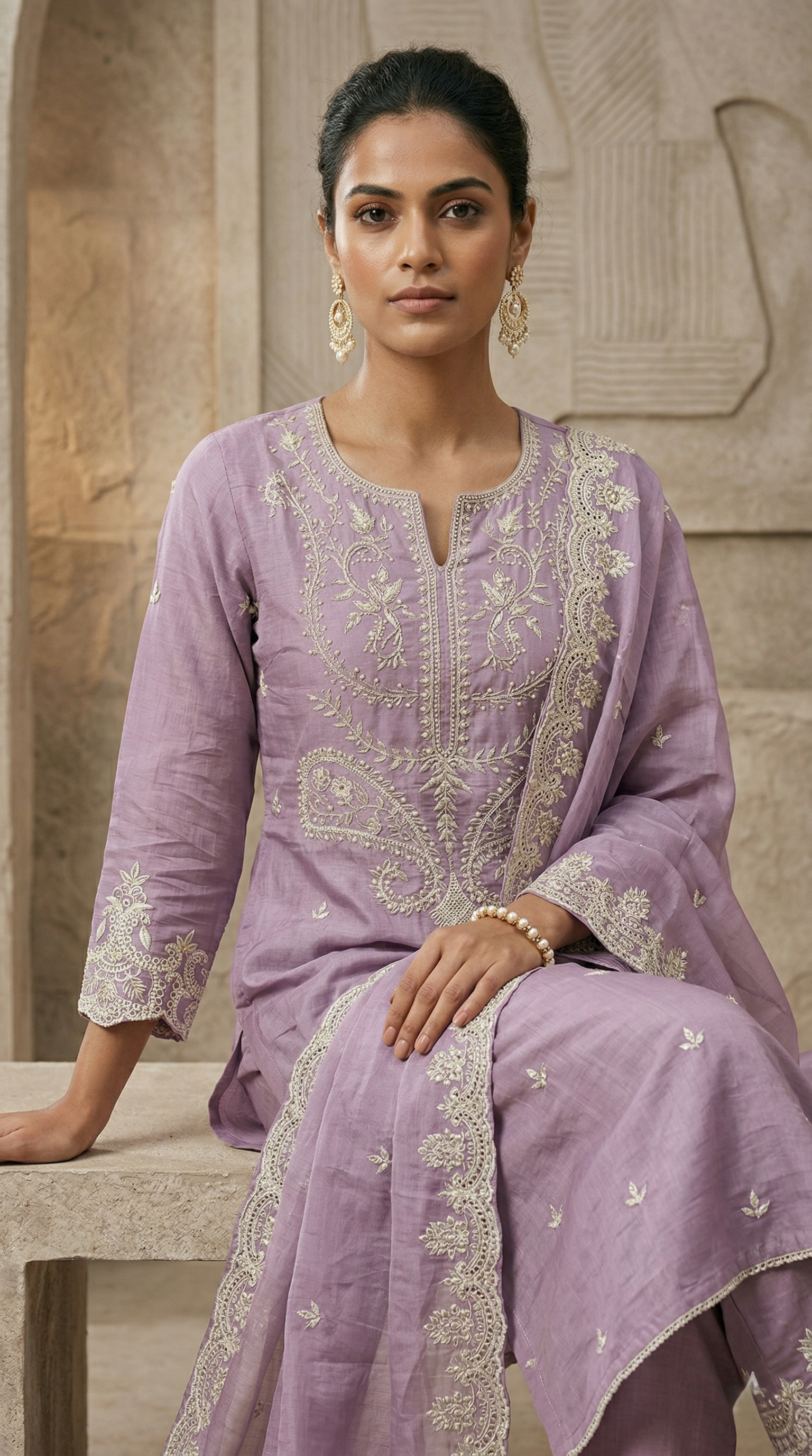 Purple Chanderi Straight Suit Set