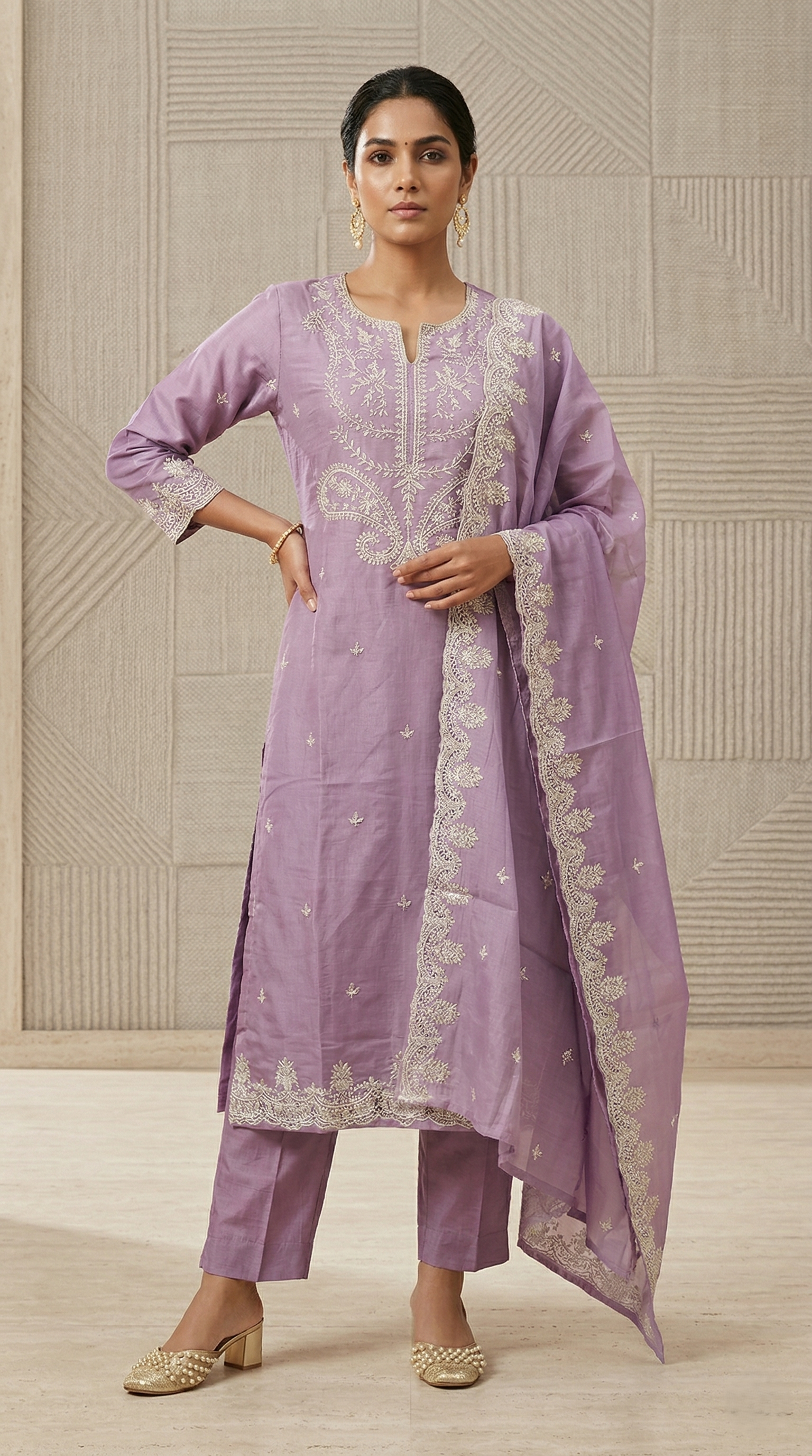 Purple Chanderi Straight Suit Set