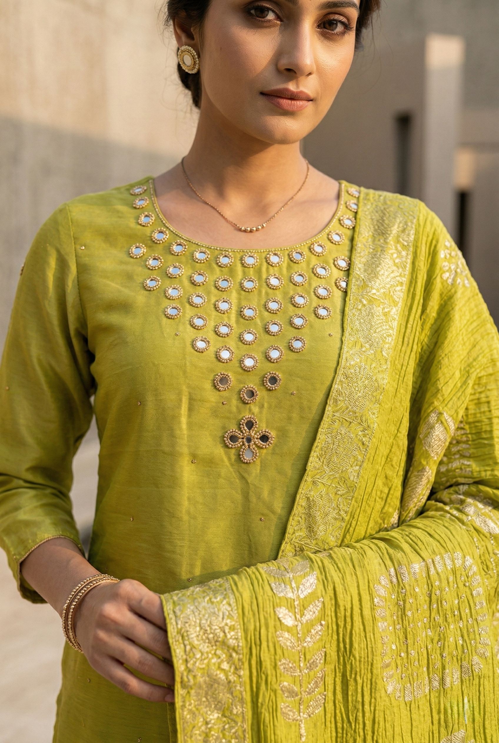 Green Straight Tissue Salwar Suit Set