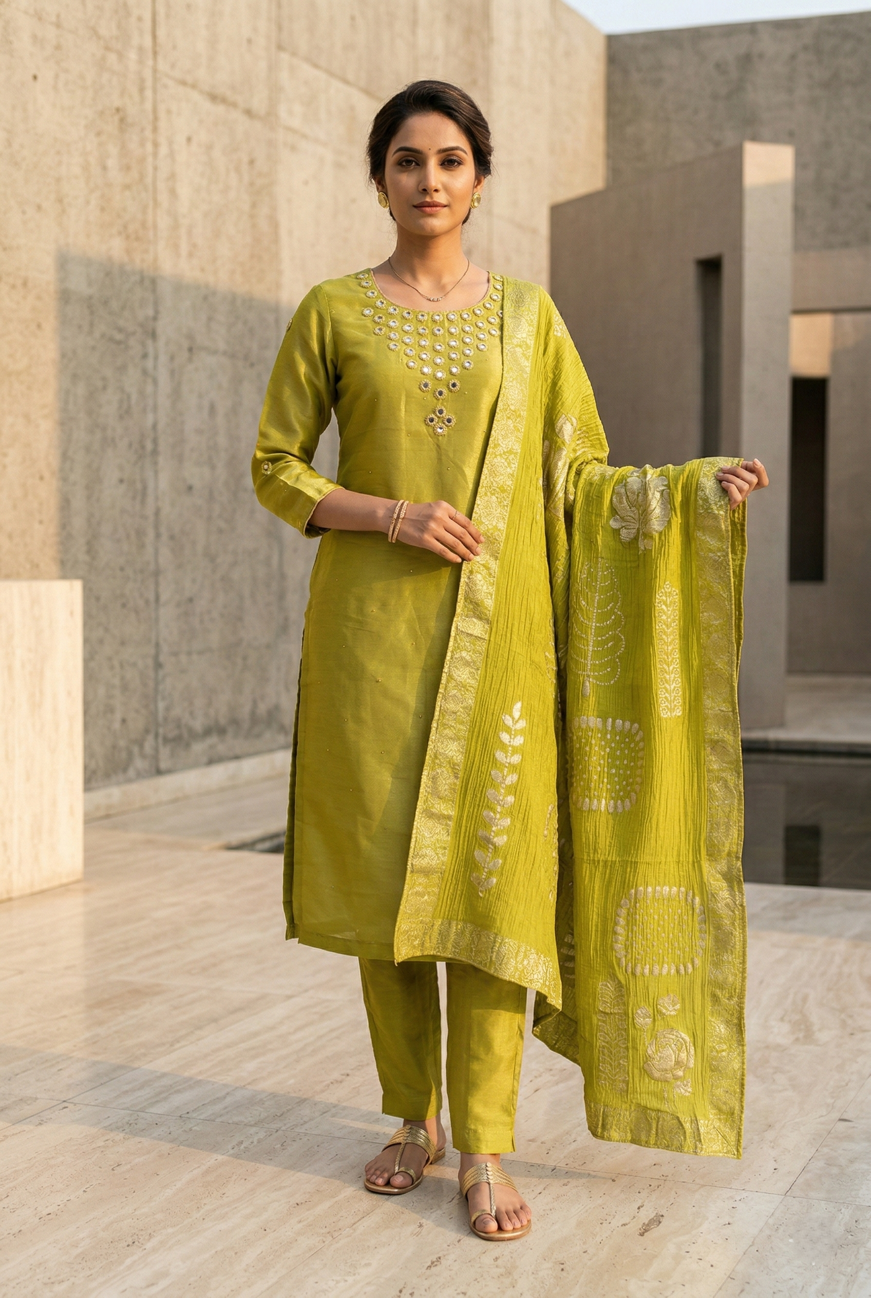 Green Straight Tissue Salwar Suit Set
