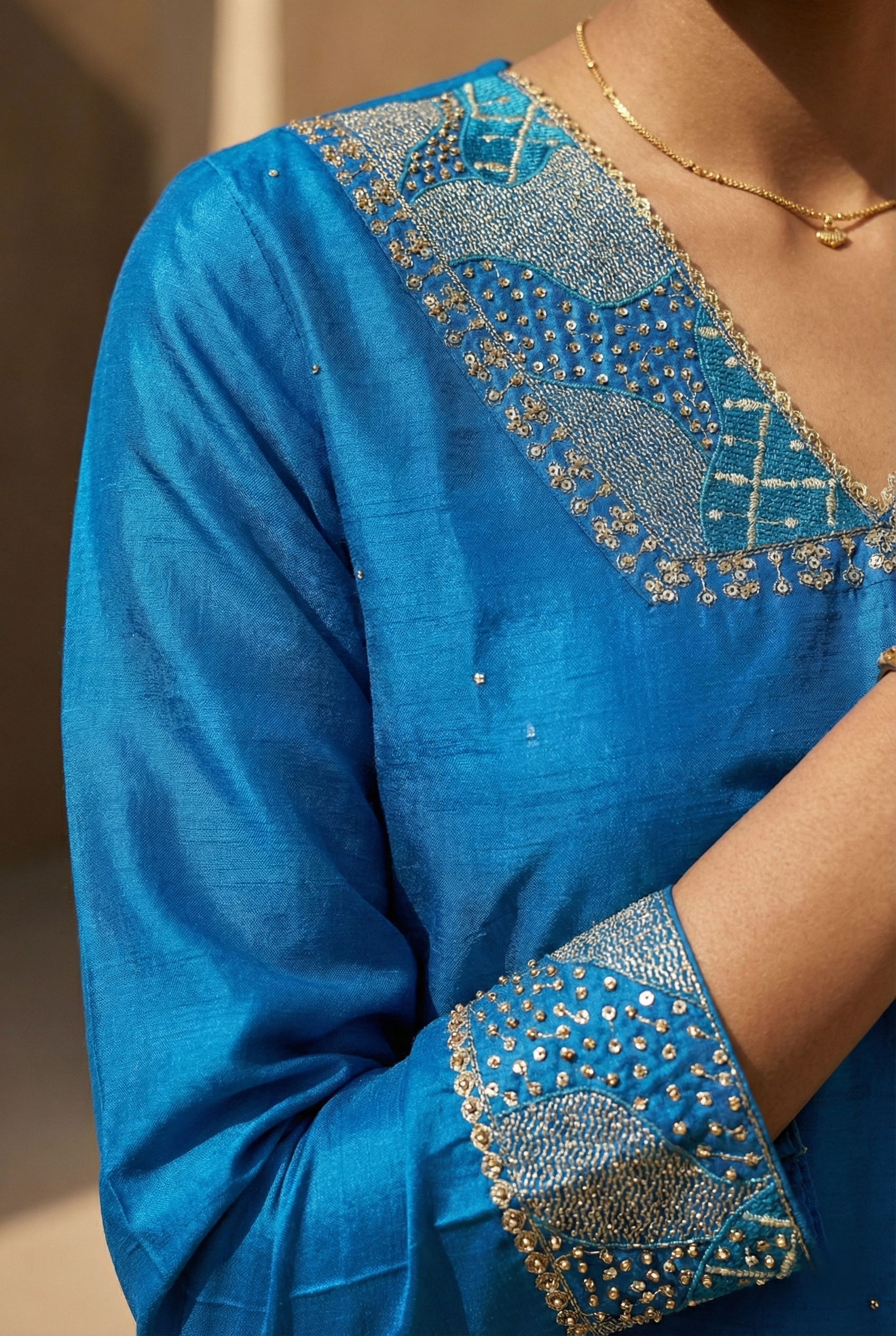 Blue Mal Chanderi Suit Set