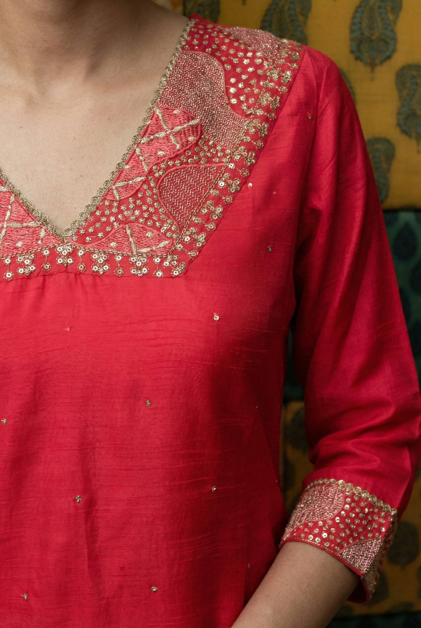 Rust Mal Chanderi Straight Suit Set