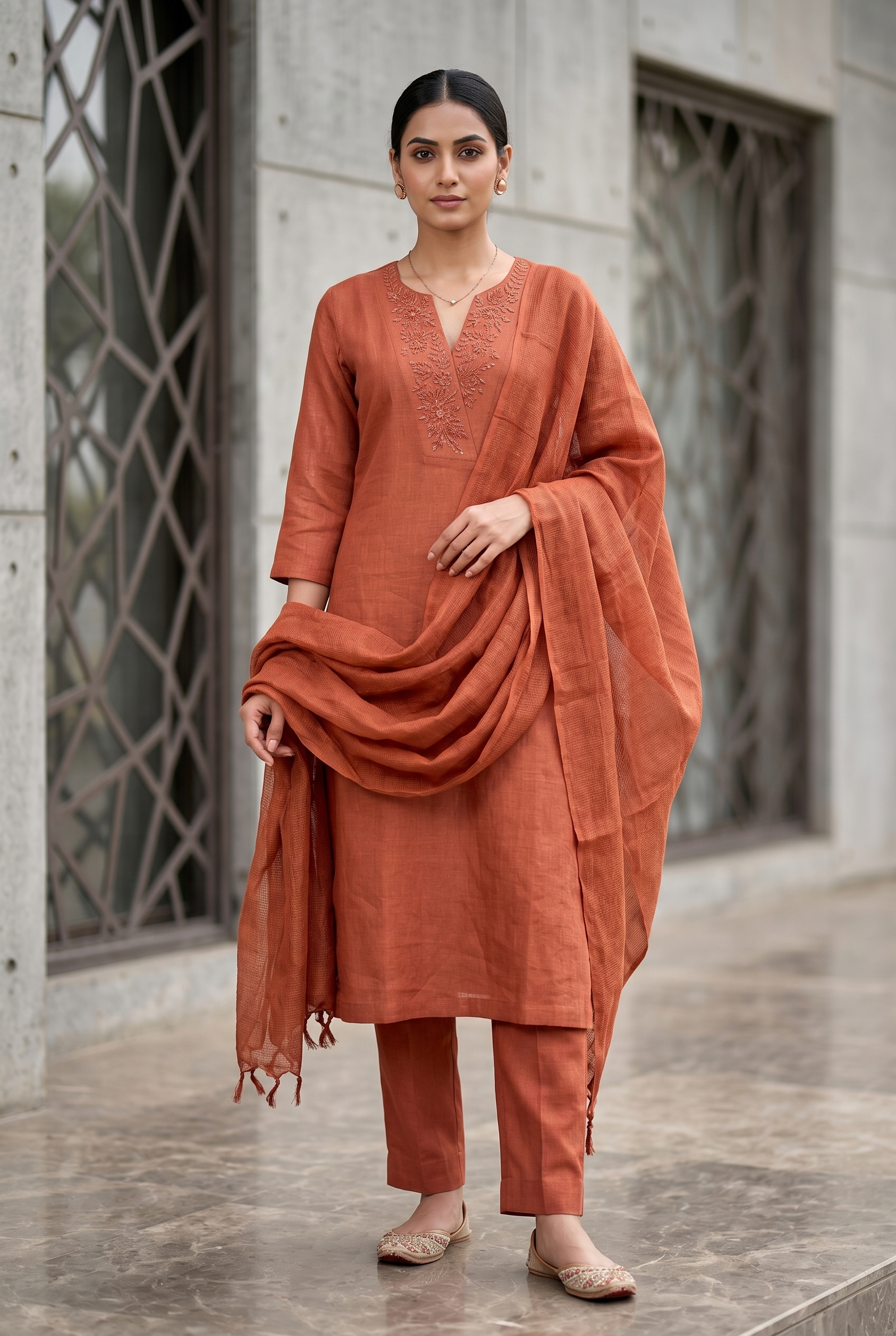 Rust Radiance Linen Suit Set