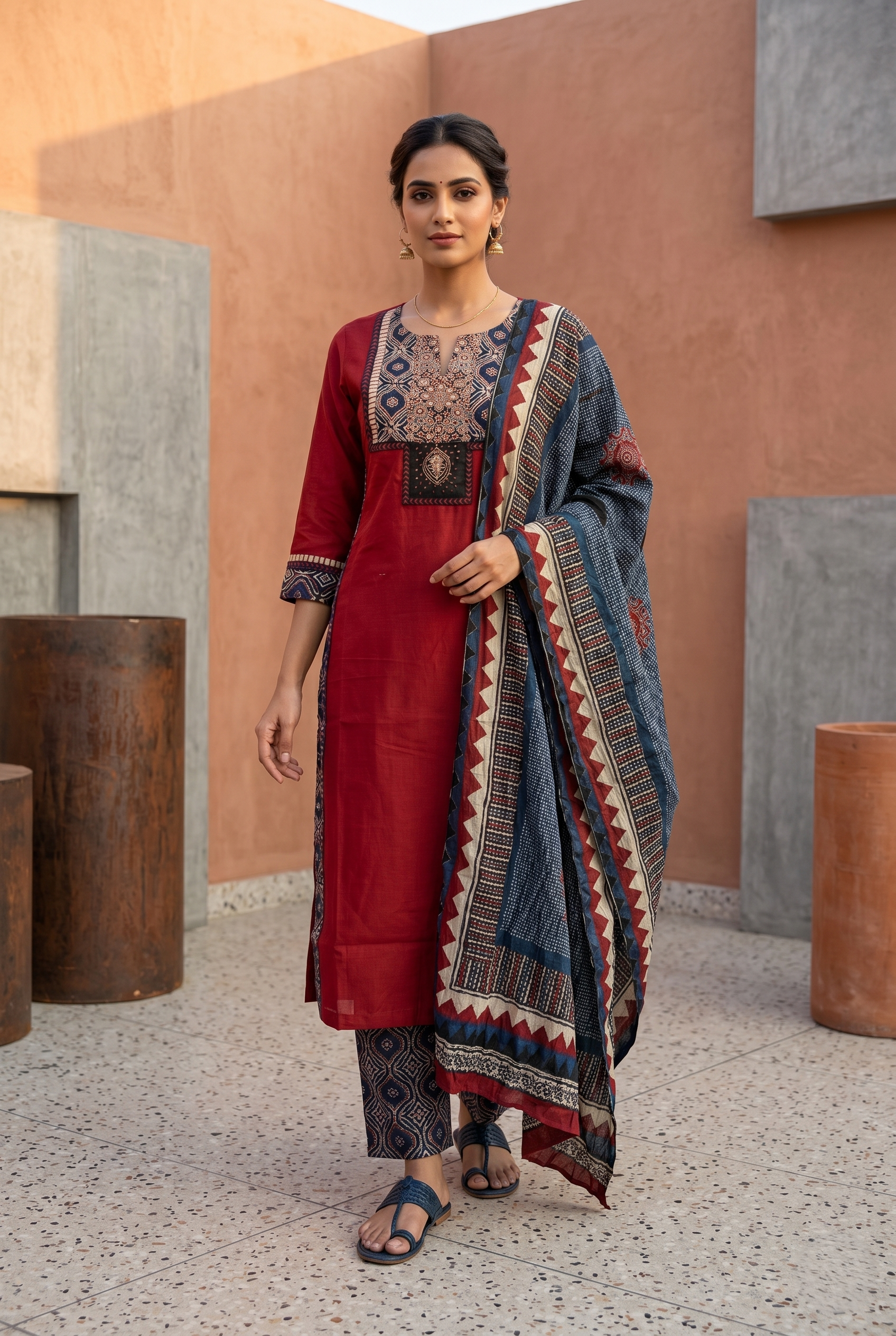 Refined Maroon Straight Suit Set