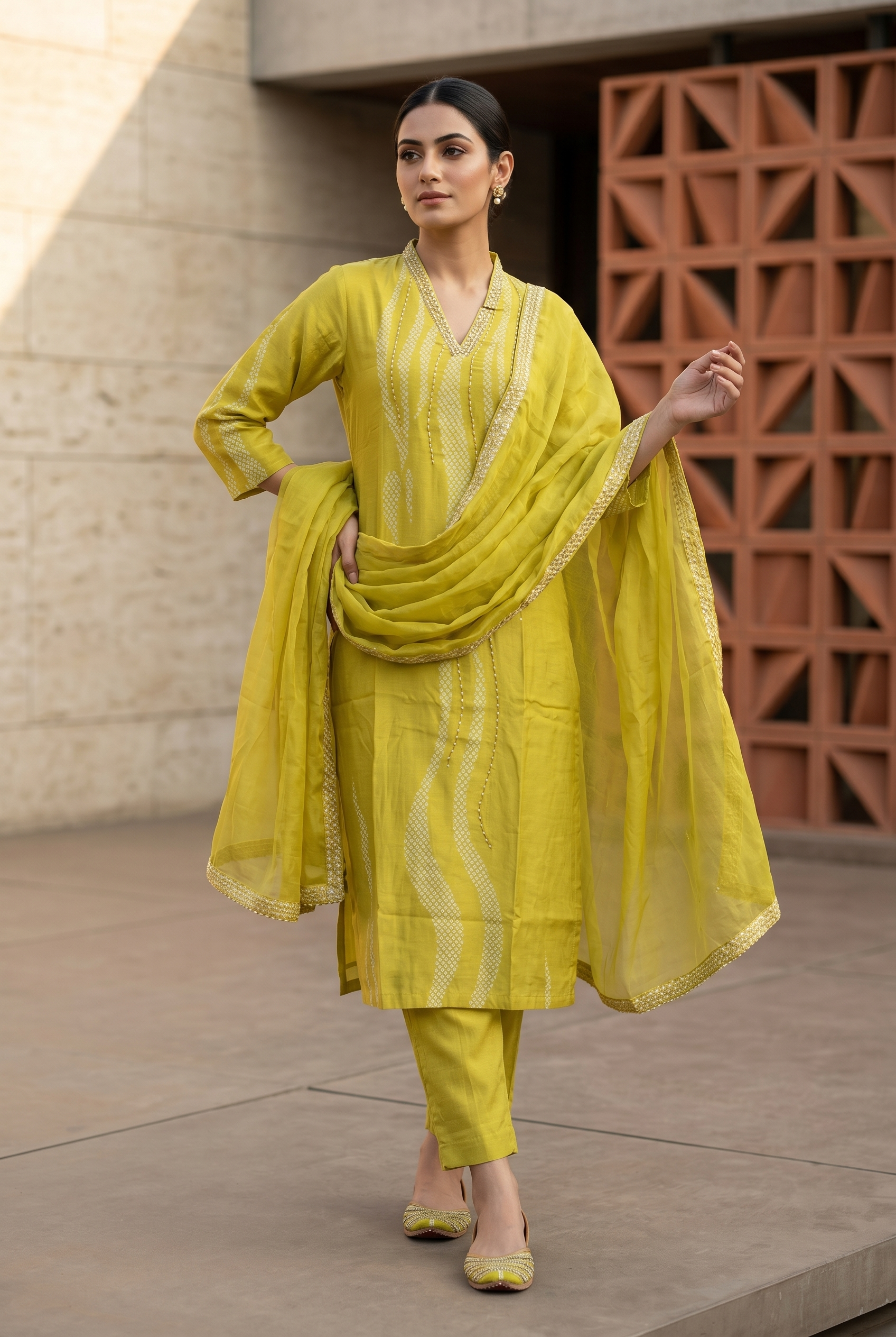 Yellow Muslin Straight Suit Set
