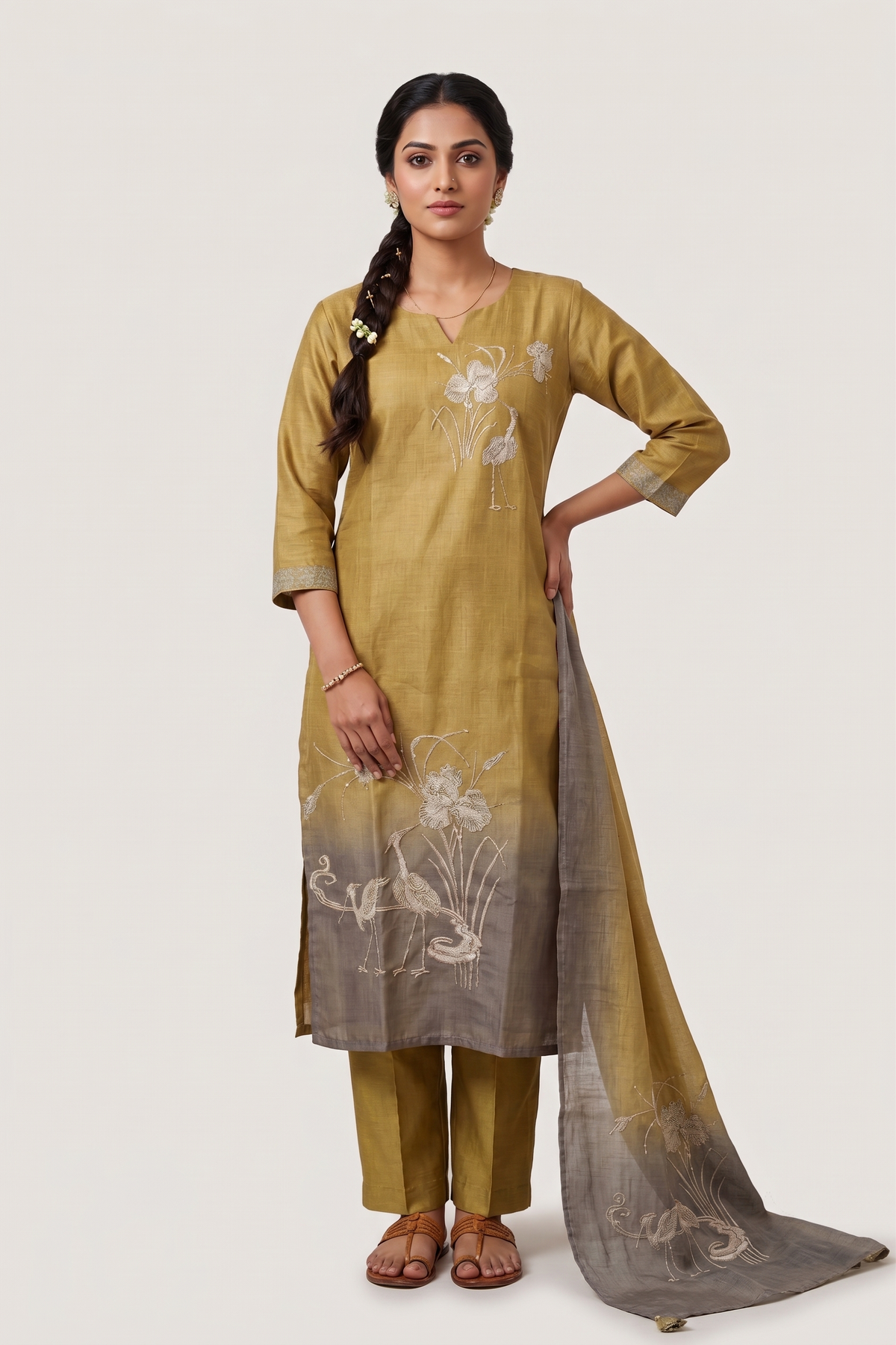 Mehandi Linen Tissue Straight Salwar Suit