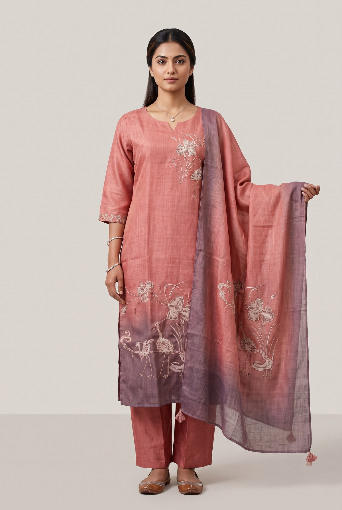 Peach Linen Tissue Straight Salwar Suit