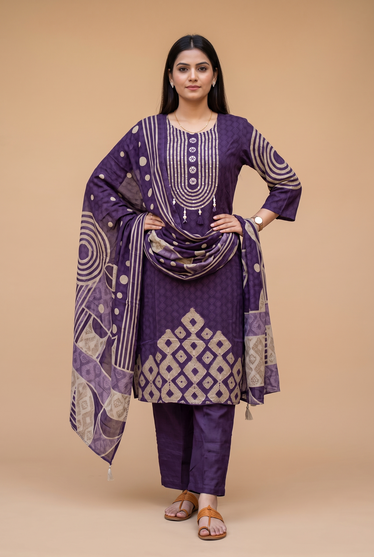Crepe Modal Silk Purple Straight Salwar Suit