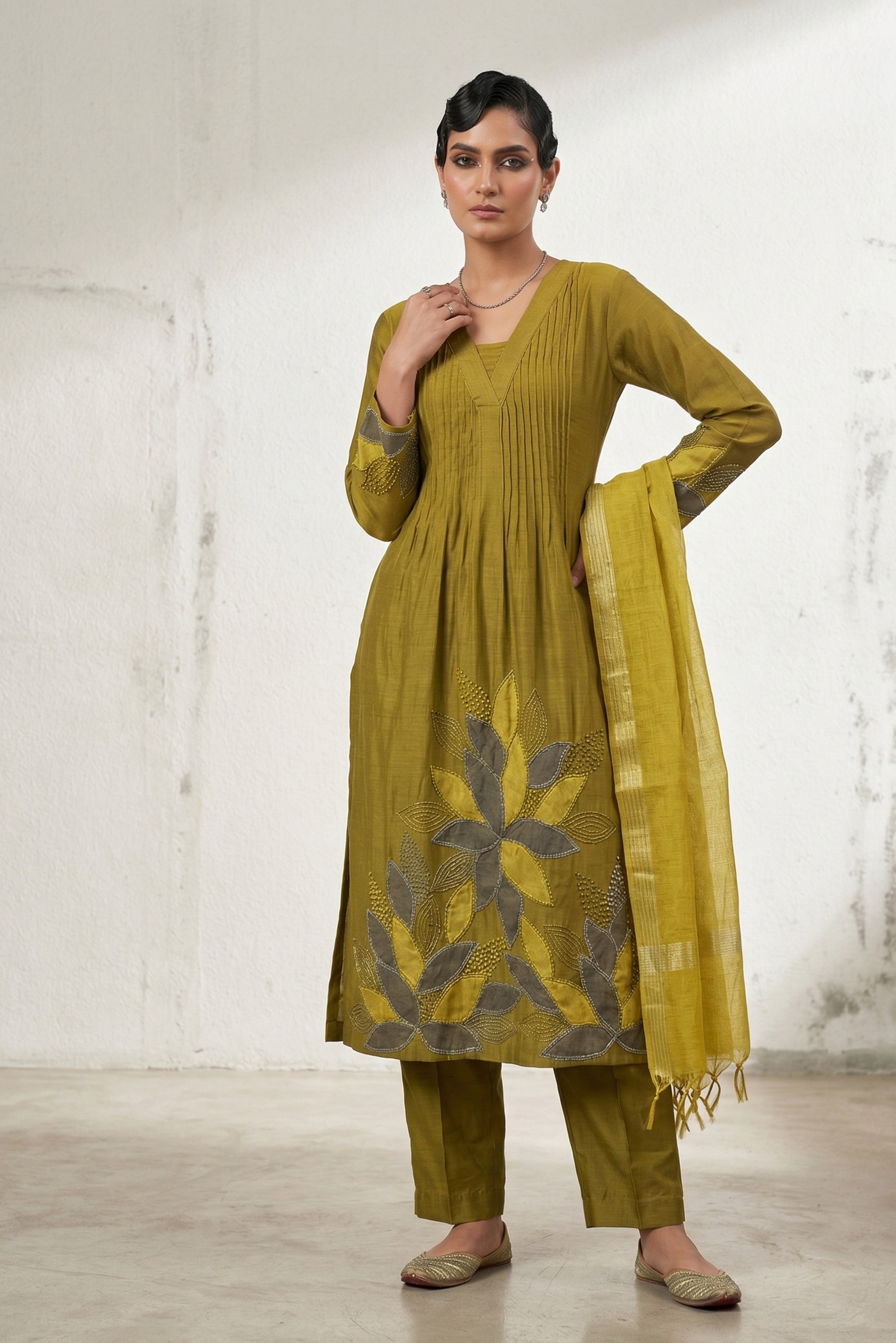 Green Cotton Anarkali Suit Set