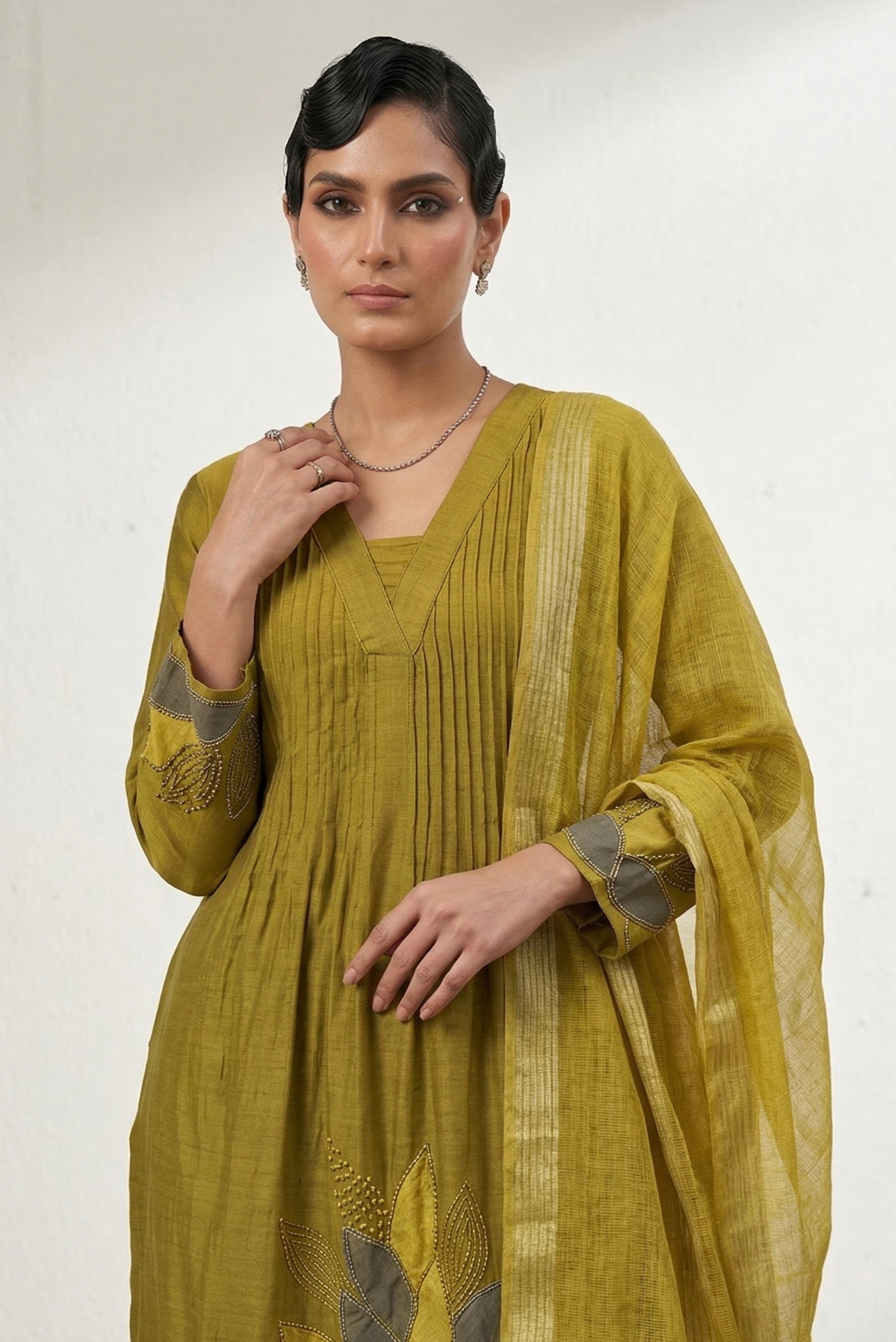 Green Cotton Anarkali Suit Set