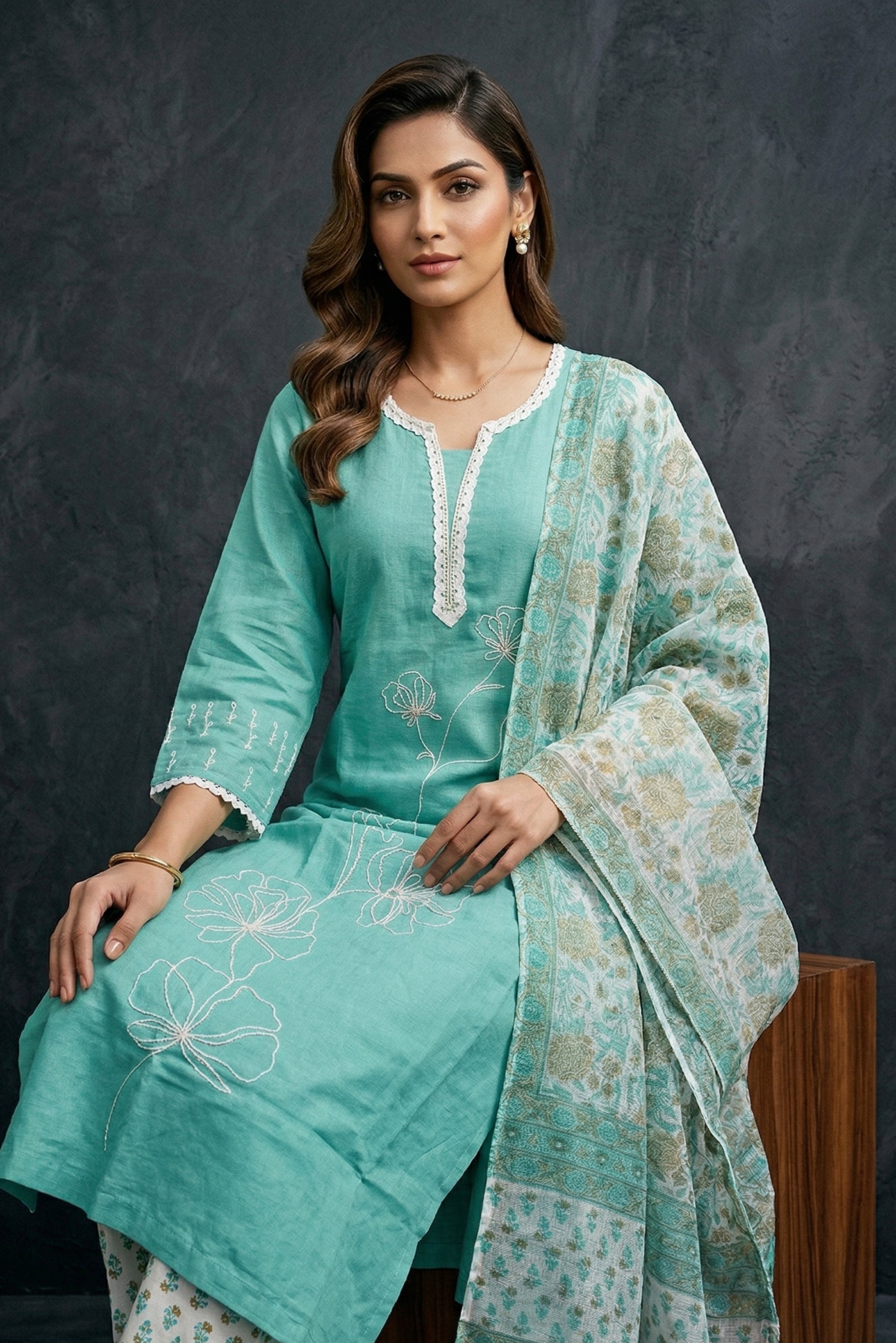 Rama Green Straight Suit Set
