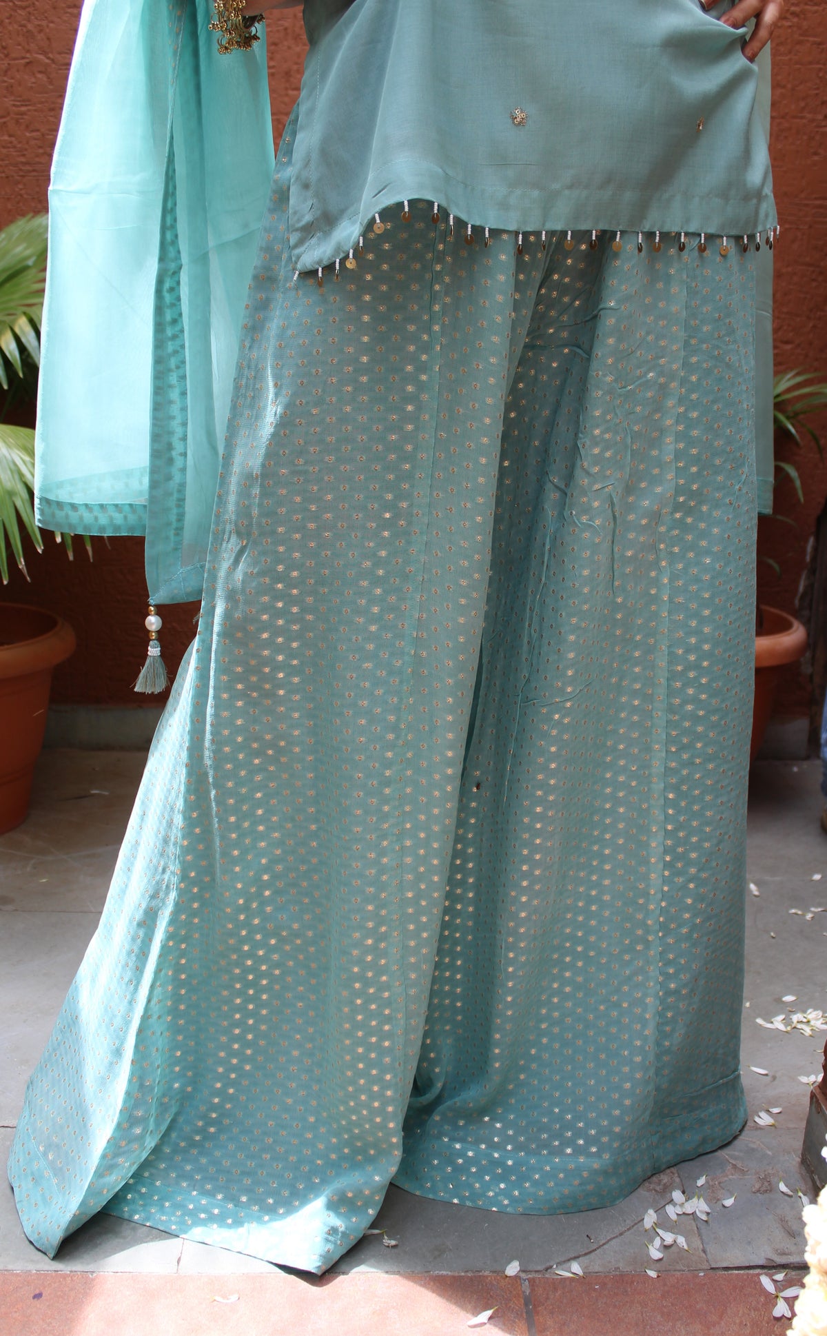 Sky Blue Muslin Short-Top Festive Outfit
