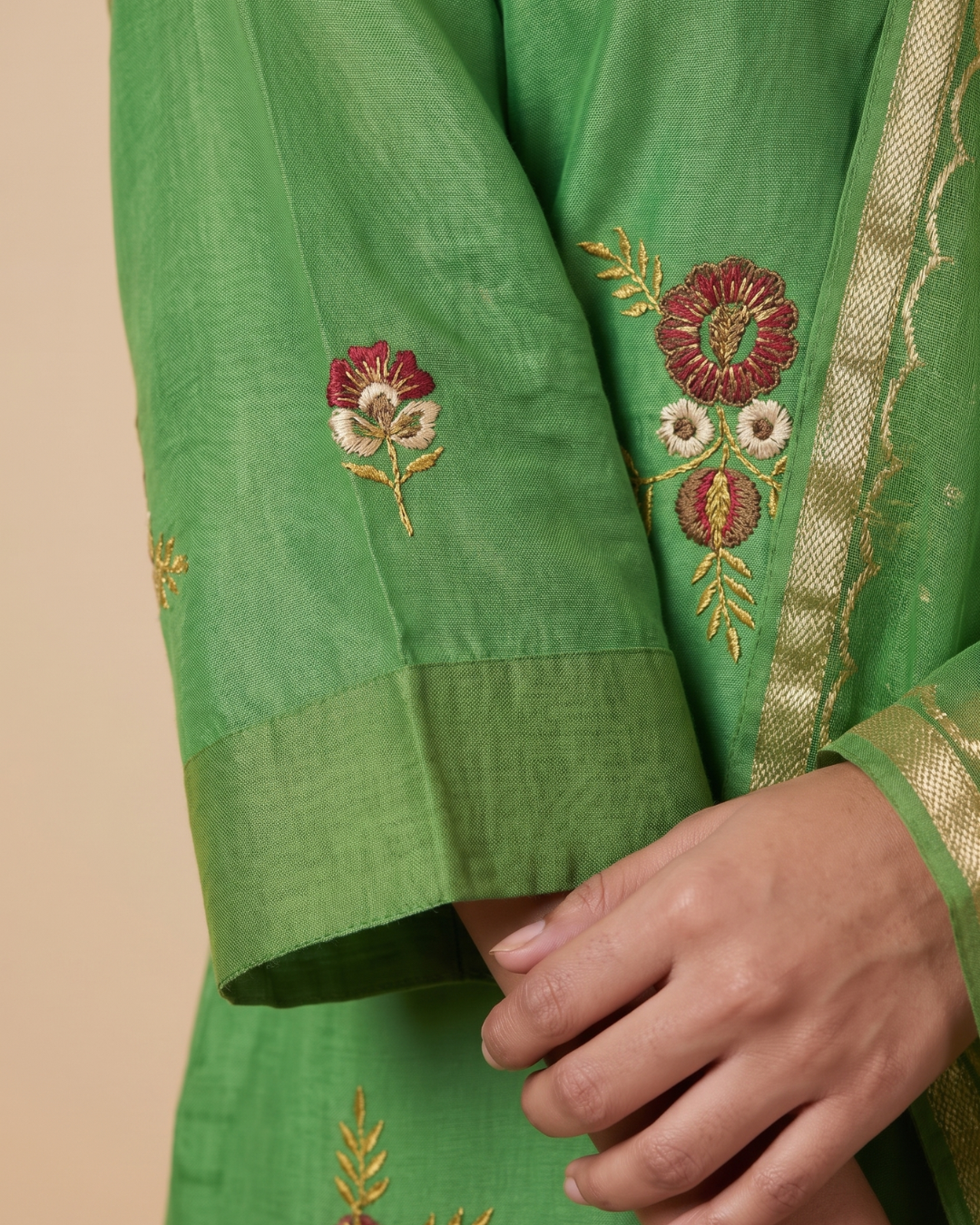 Elegant Bottle Green Chanderi A-line Salwar Suit