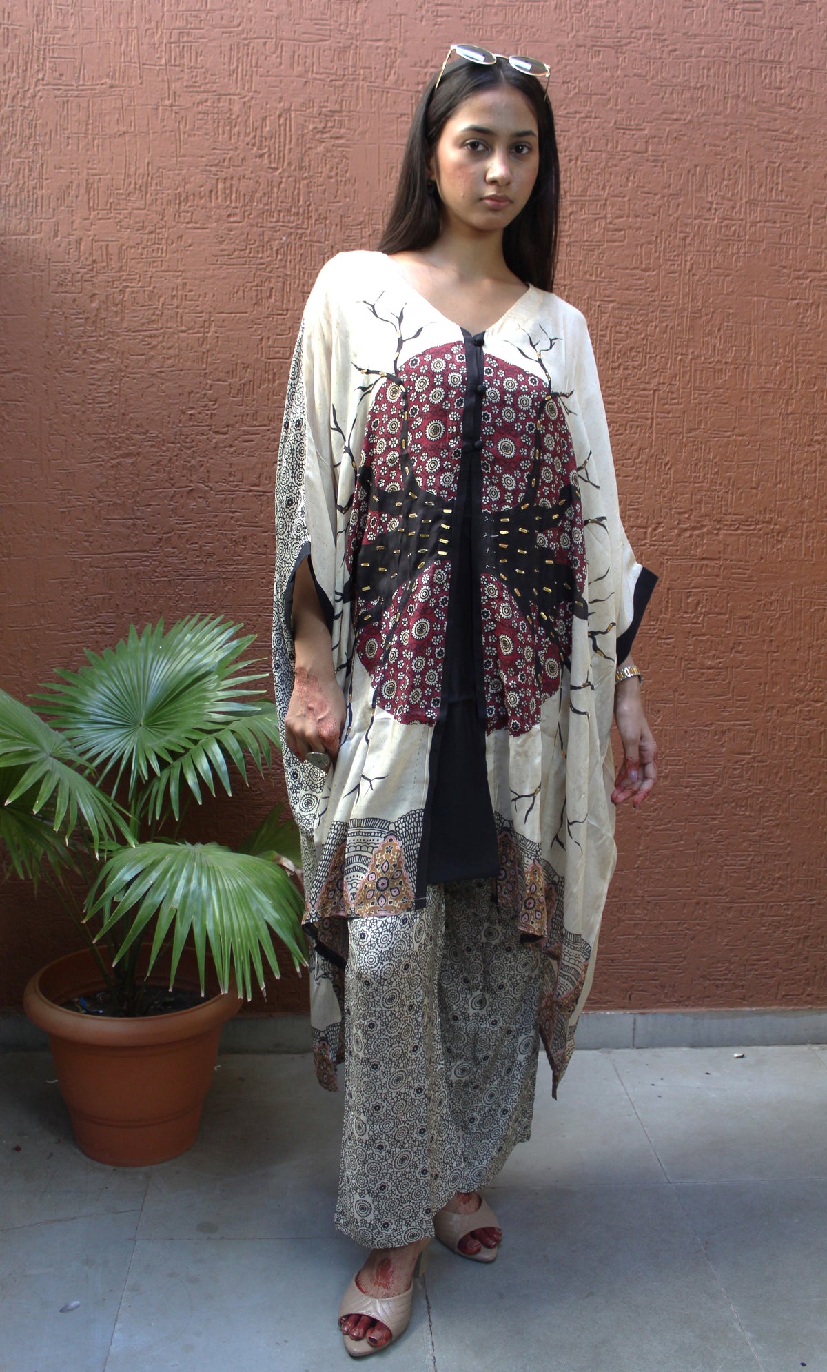 Maroon Muslin kaftan Co-ord Set