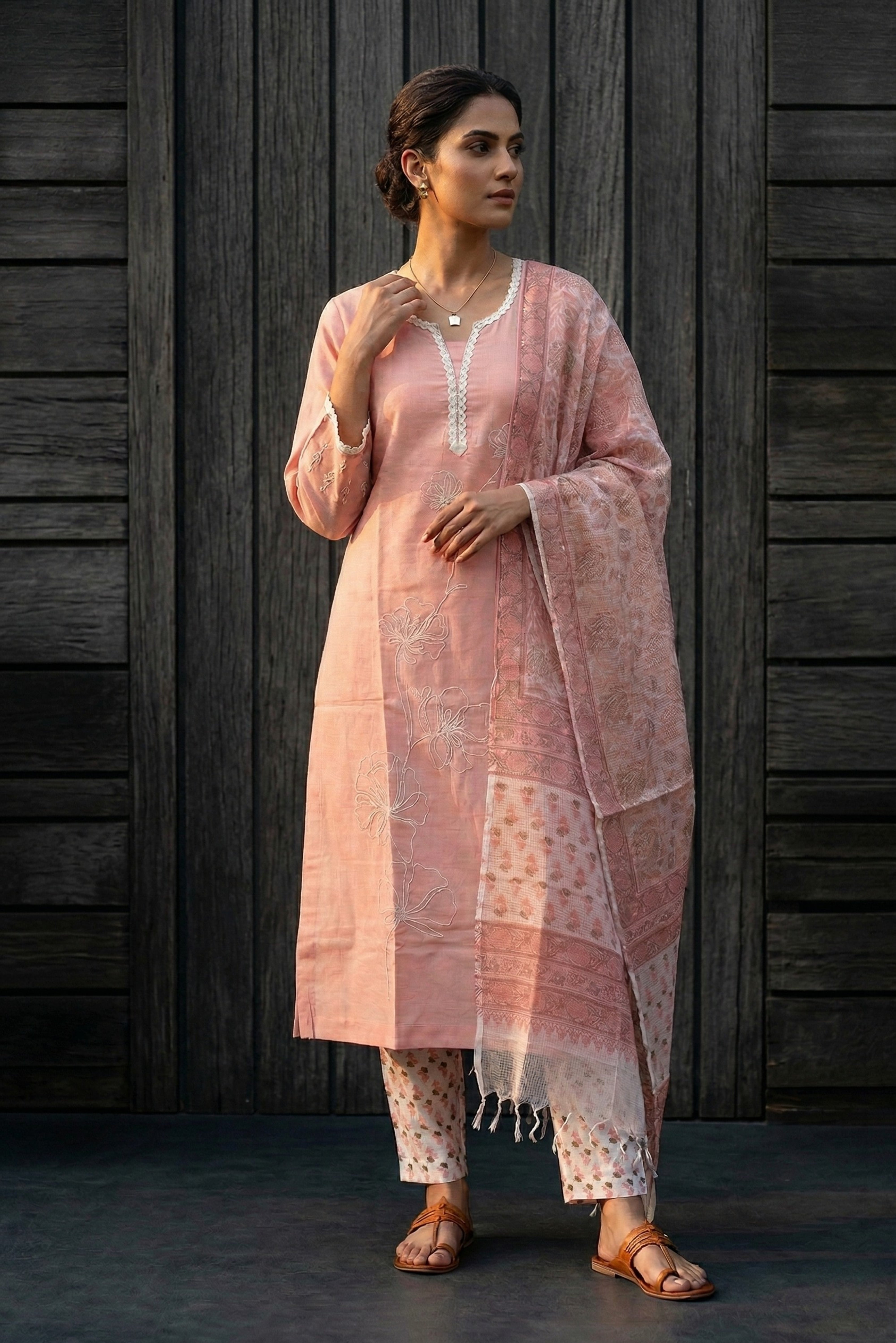 Peach Straight Suit Set