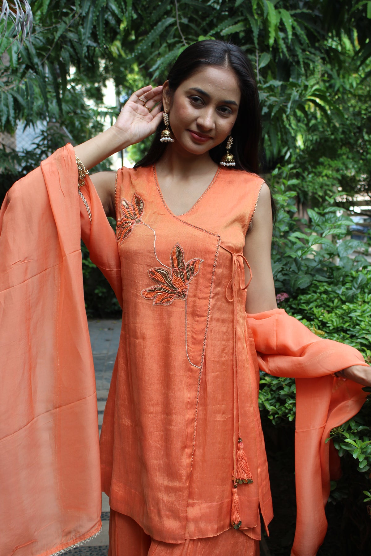 Peach Festive Tissue Short Top and Bottom Set