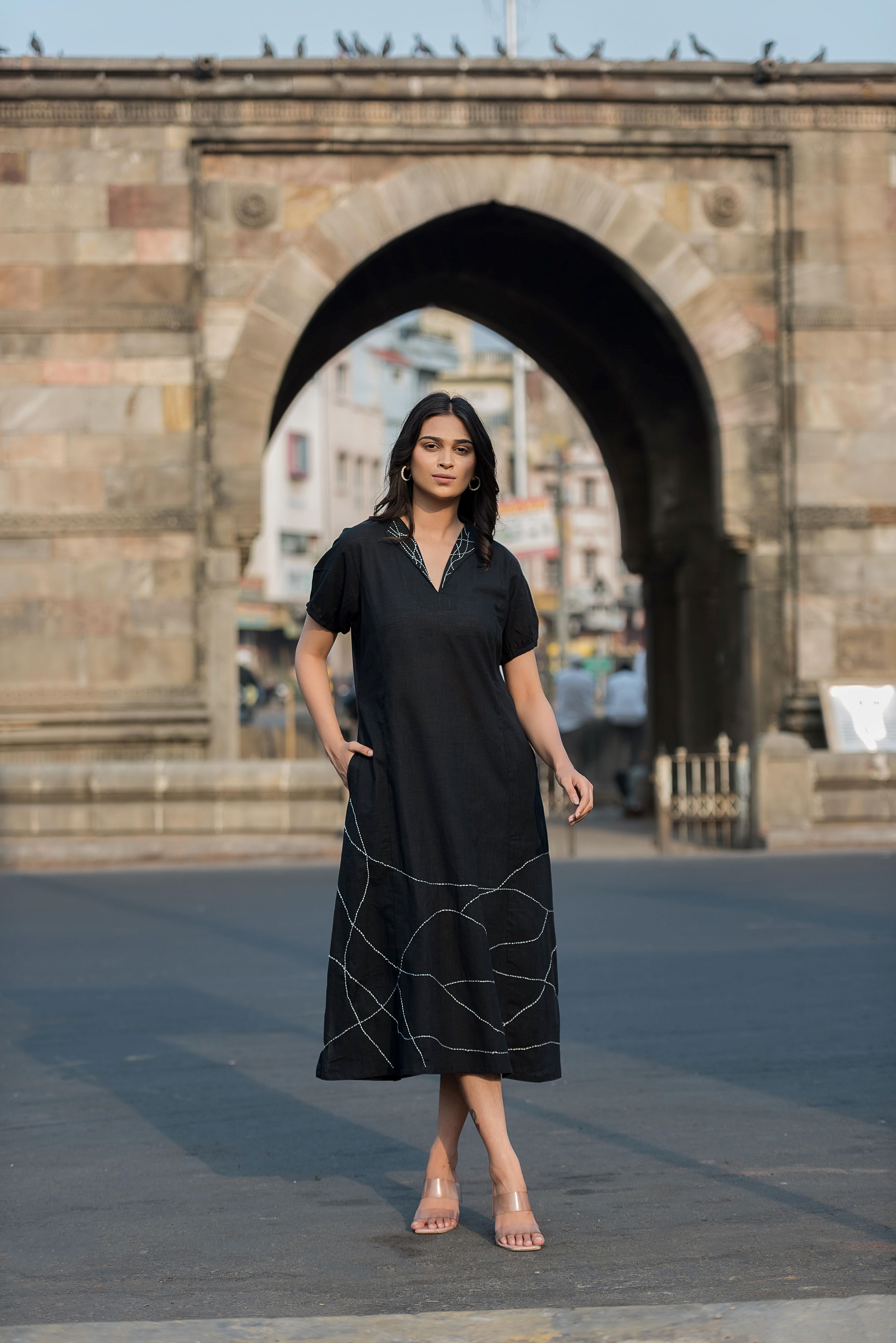 An Elegant Black Kali Linen Dress