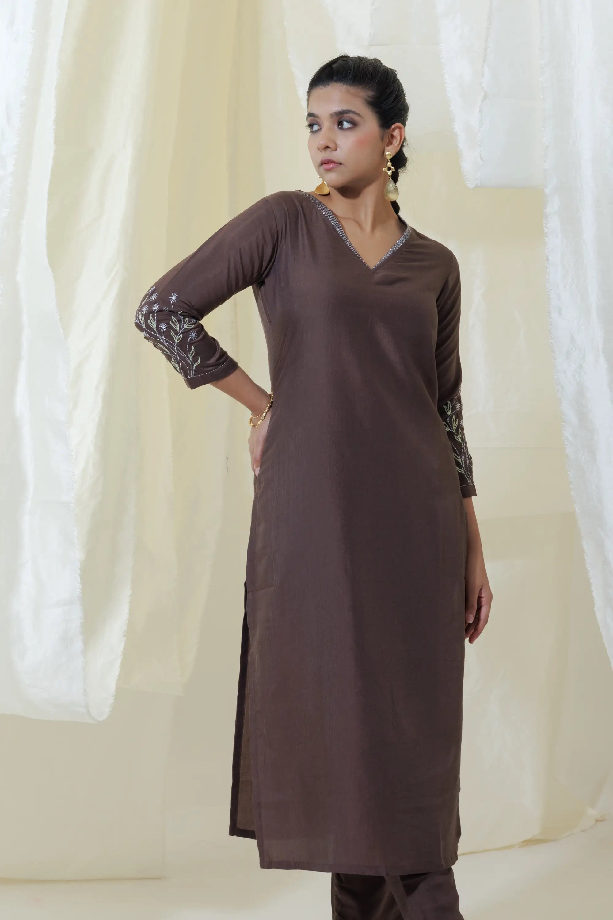 Brown Straight Fit kurta Set