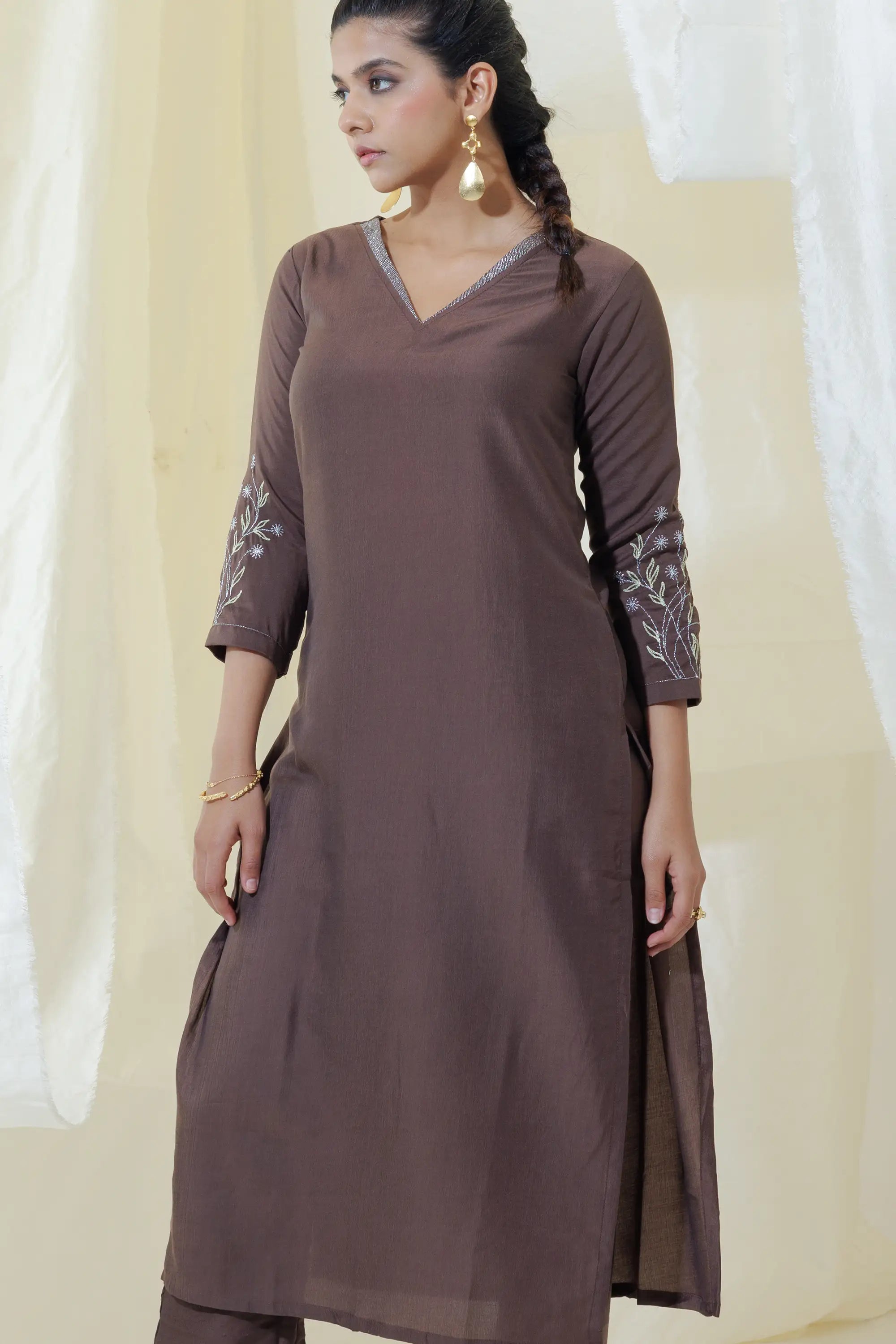 Brown Straight Fit kurta Set