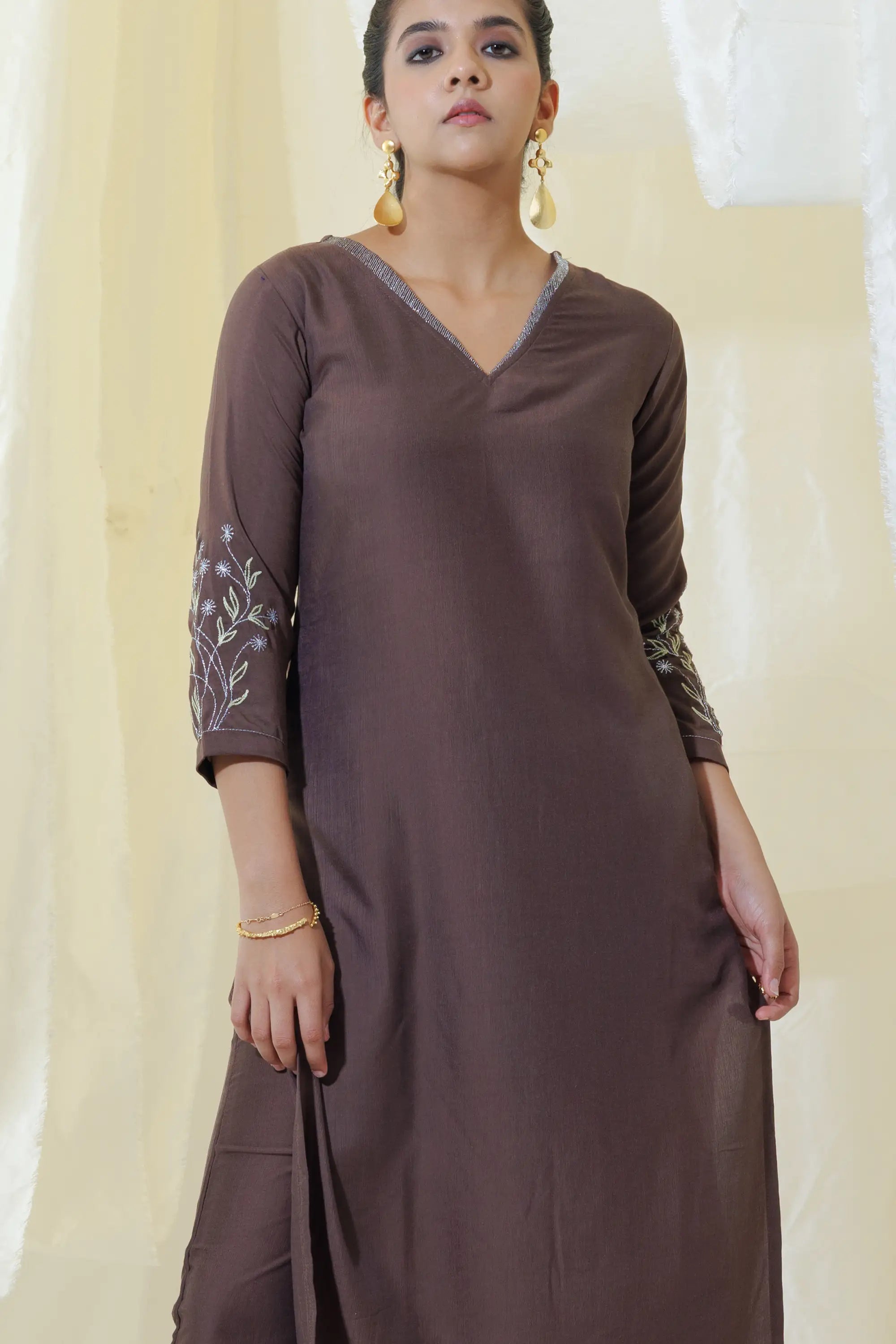 Brown Straight Fit kurta Set