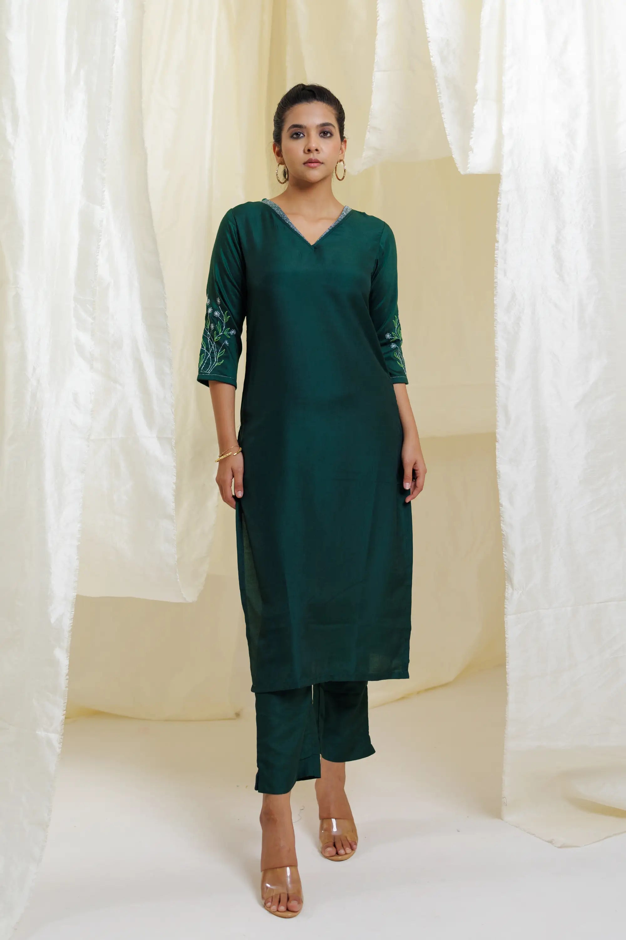 Dark Green Straight Kurta Set