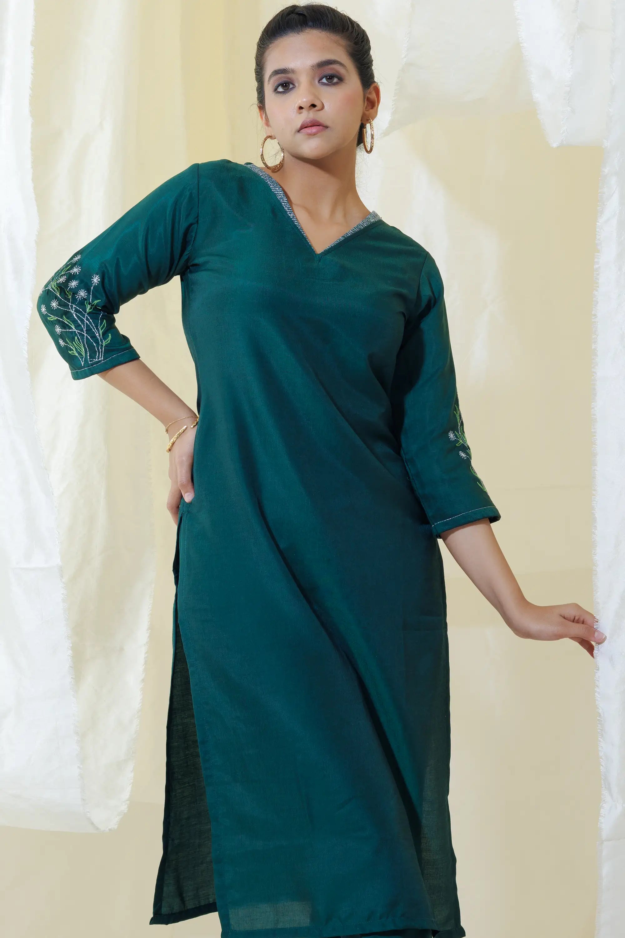 Dark Green Straight Kurta Set