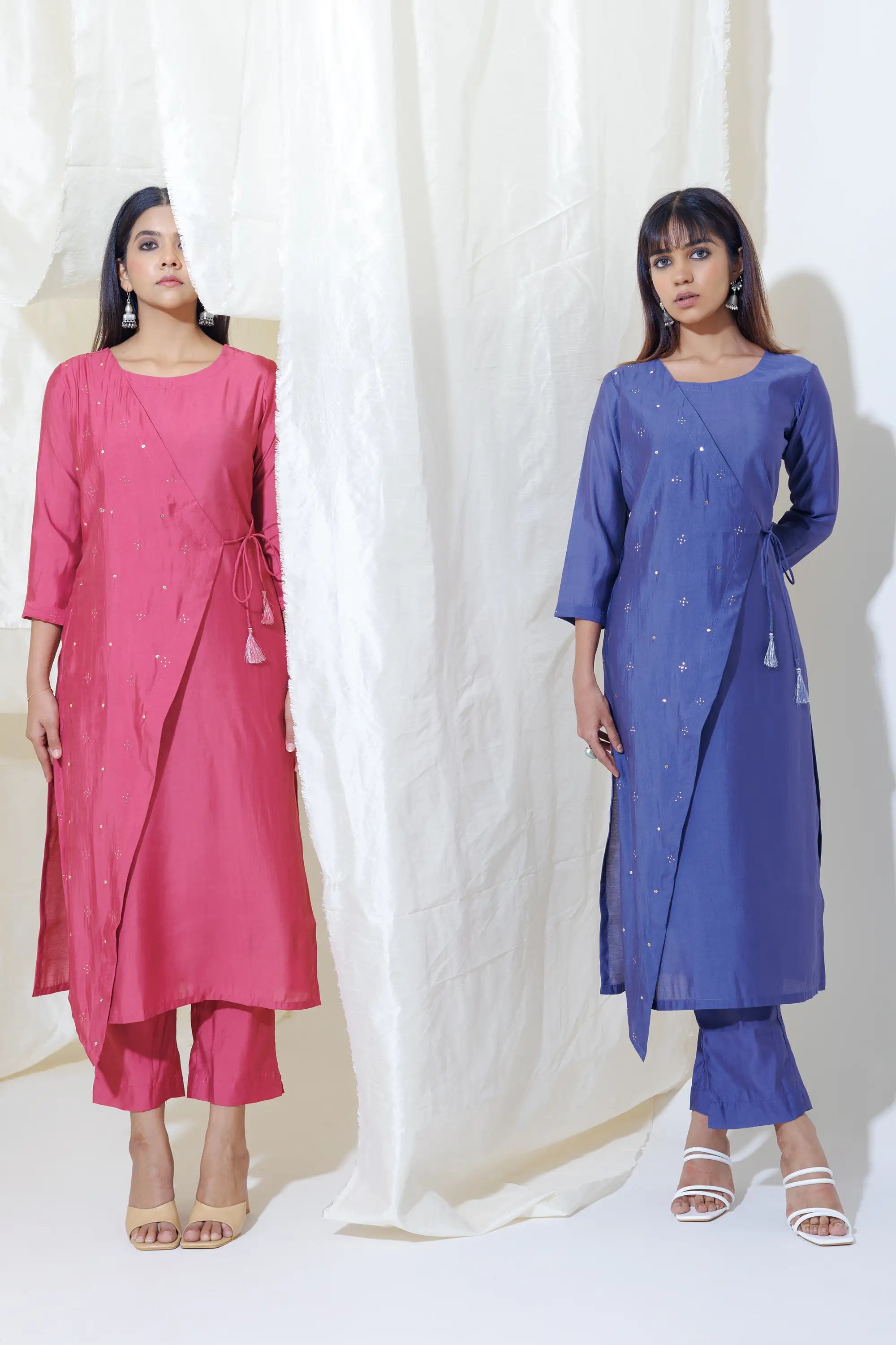 Dark Pink Mock Angrakha Kurta Set