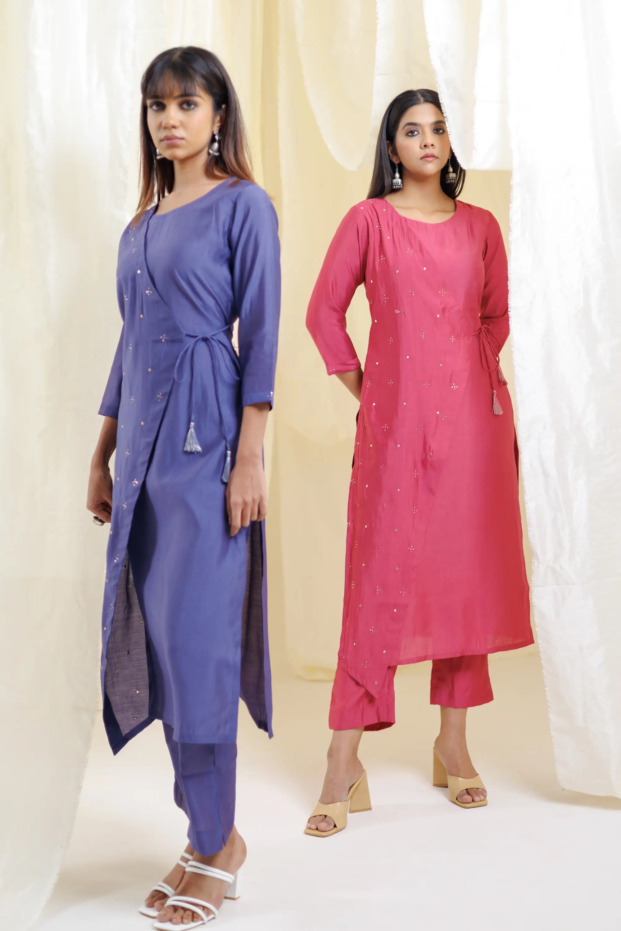 Dark Pink Mock Angrakha Kurta Set