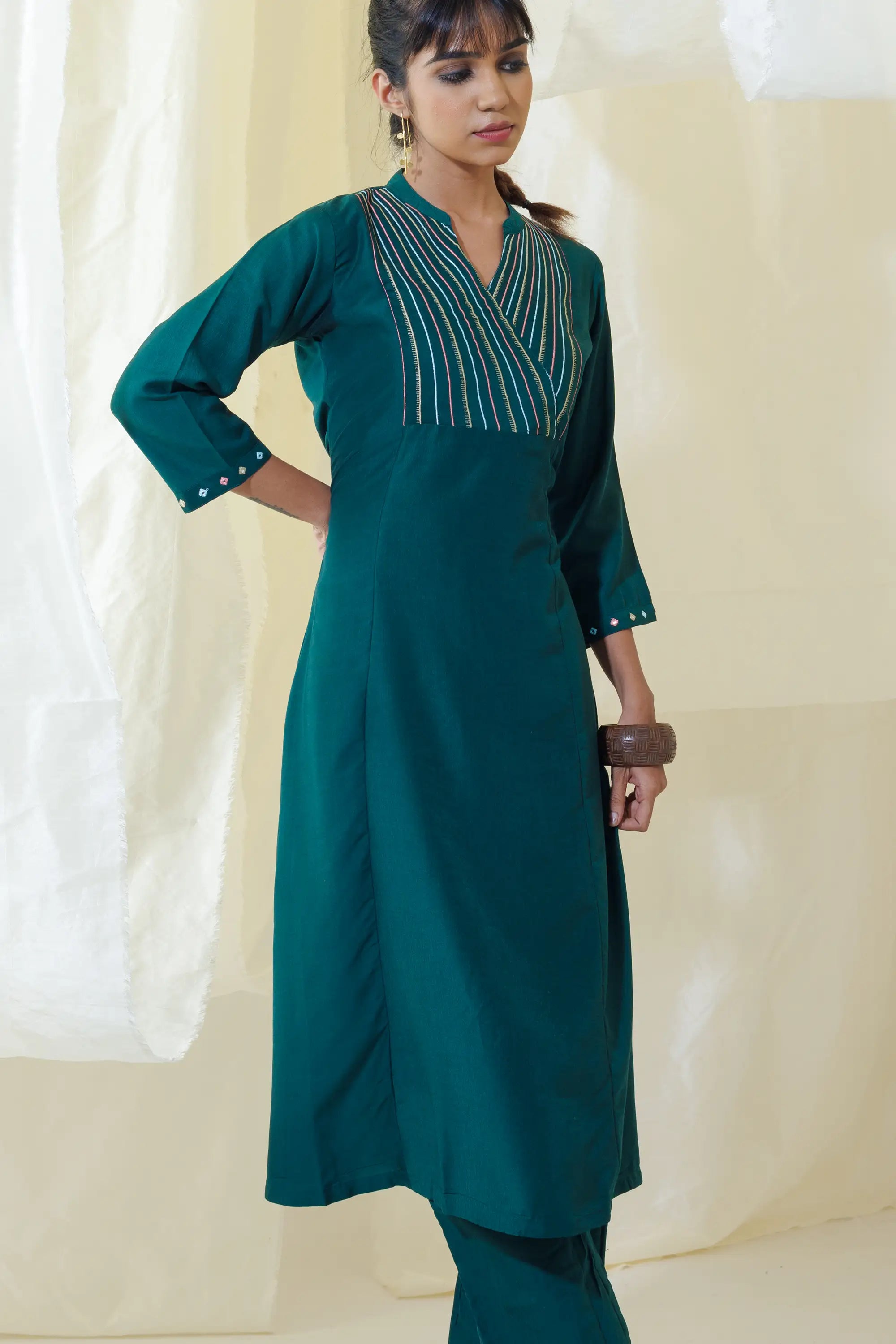 Green Aline Kurta Set