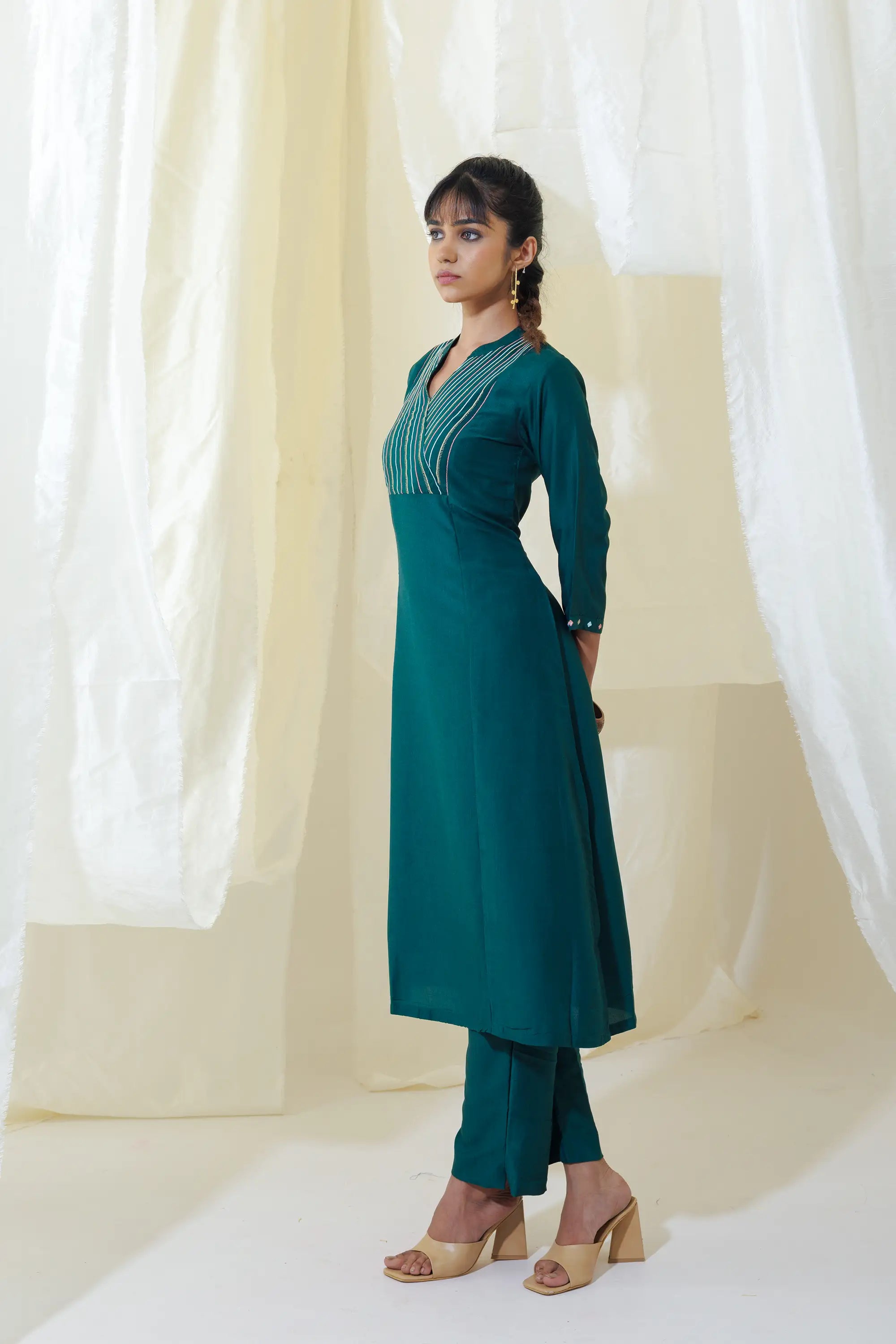 Green Aline Kurta Set