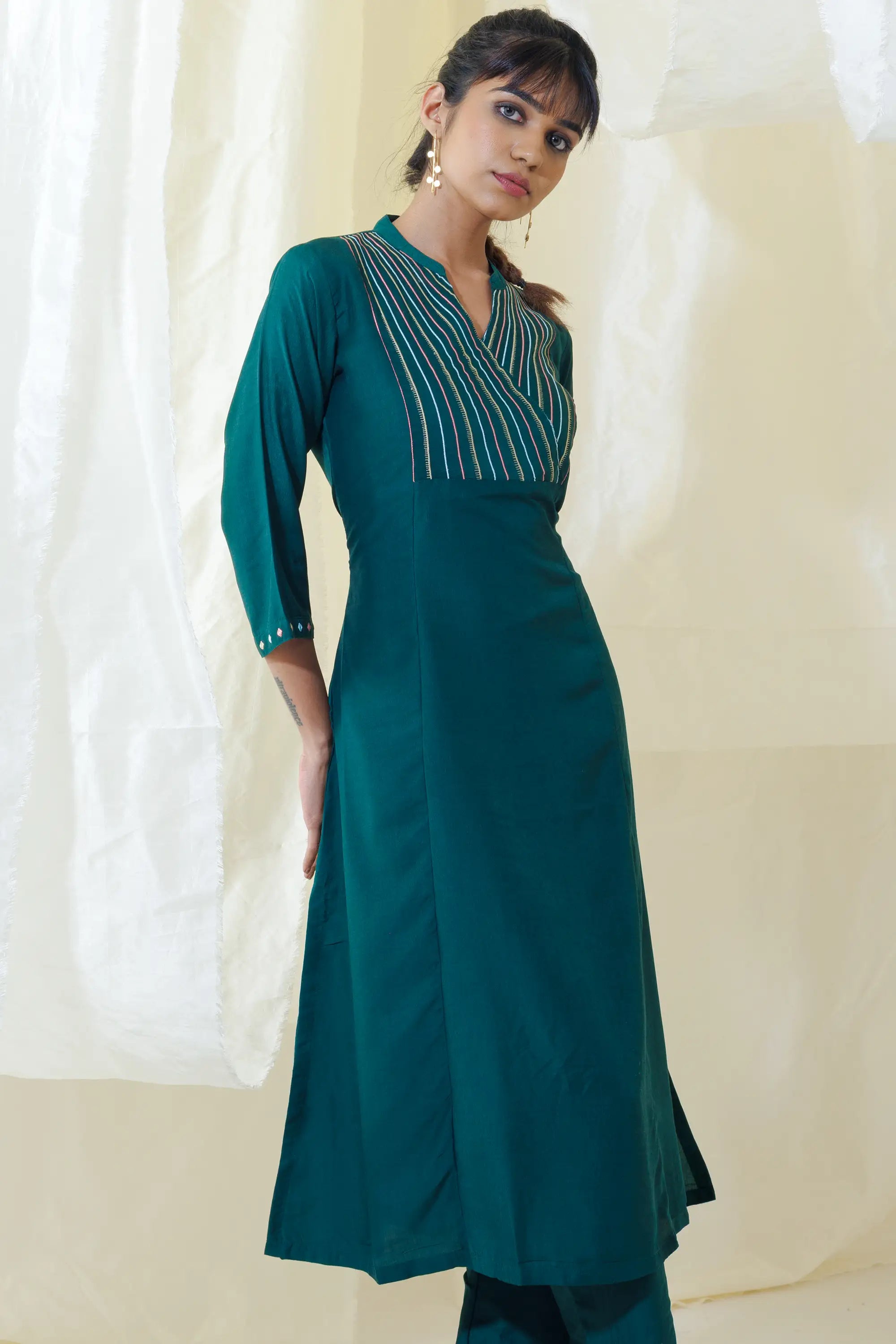 Green Aline Kurta Set