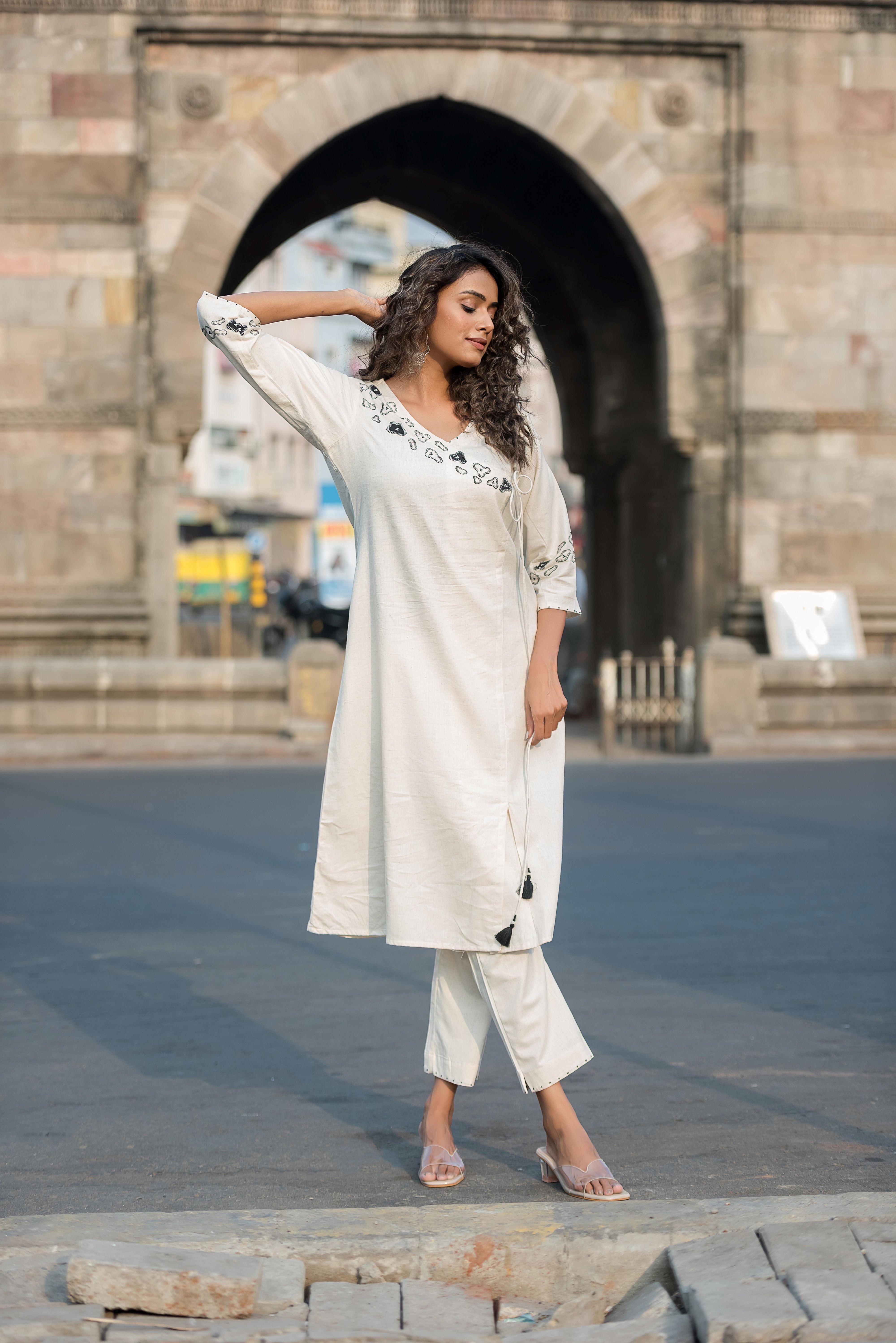 Black Cotton Flex Angrakho Kurta Set
