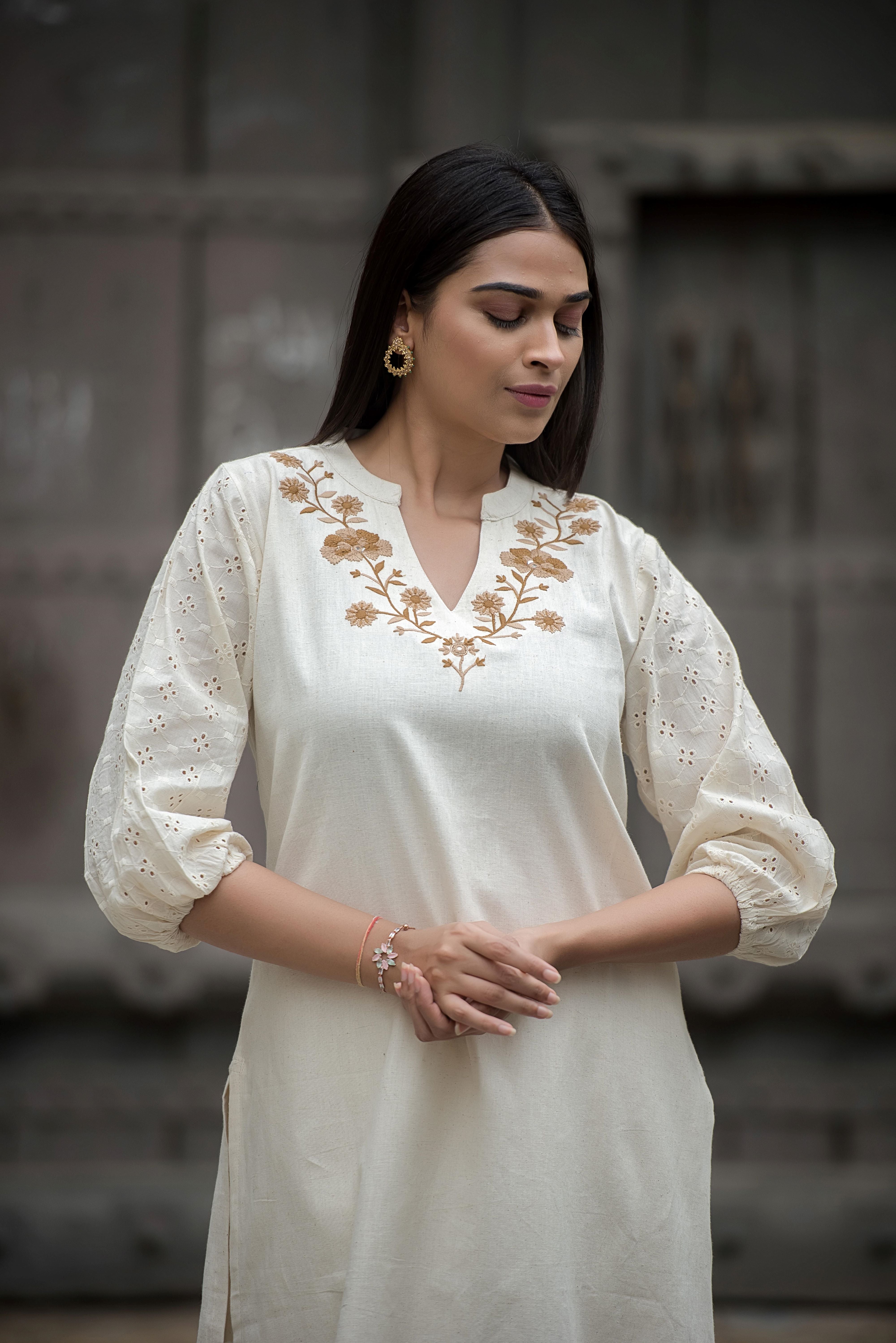 Beige Balloon Sleeve Co-ord Set