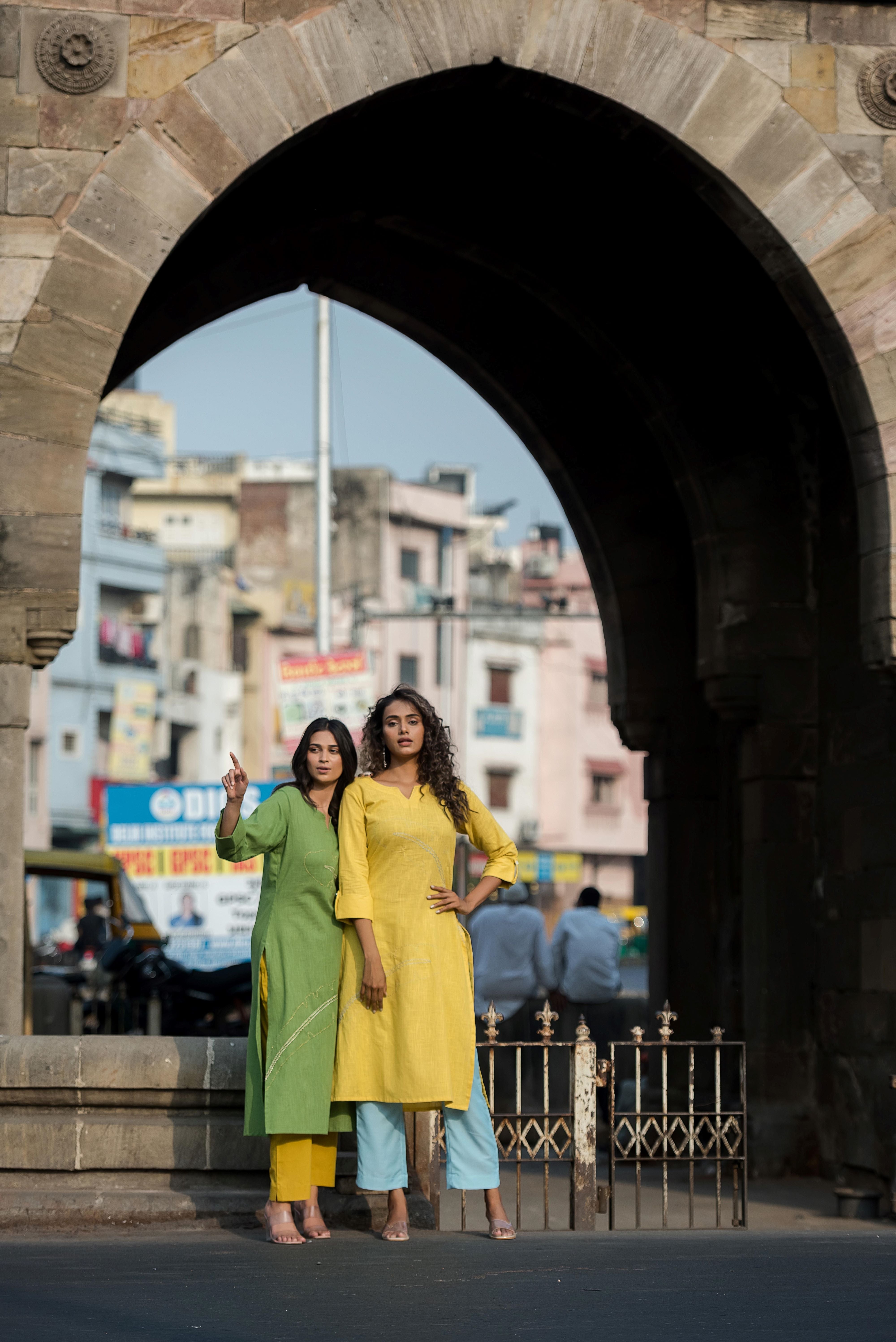 Yellow Straight-fit Kurta Set