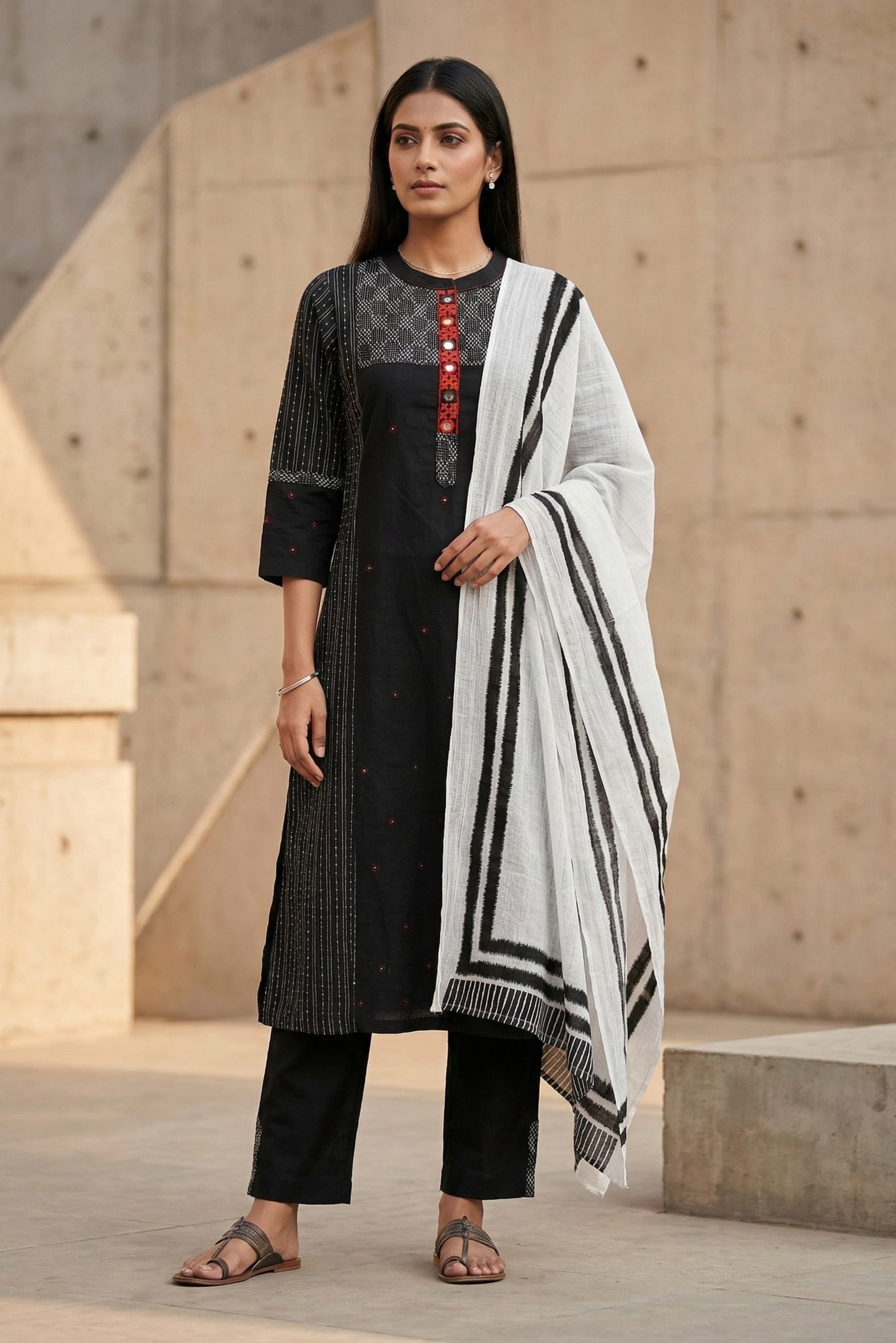 Black A-Line Cotton Suit Set