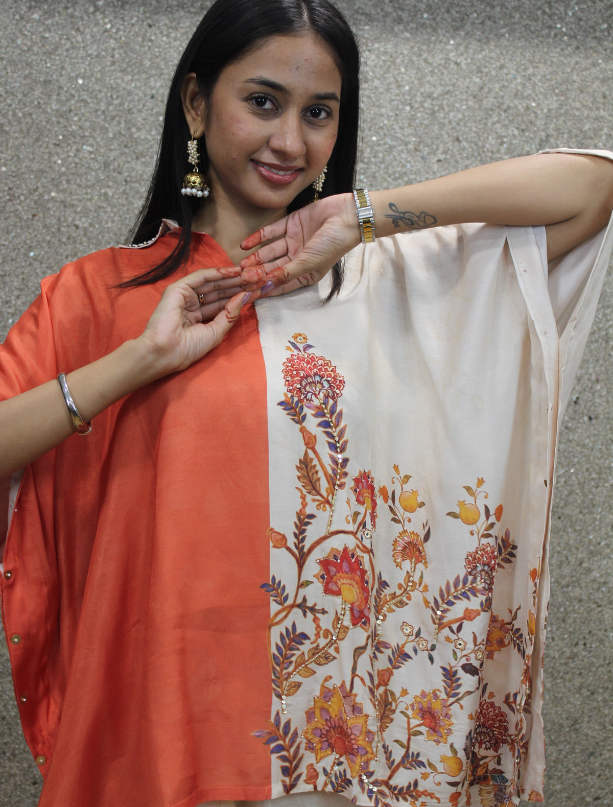 Orange Muslin Kaftan Co-ord Set