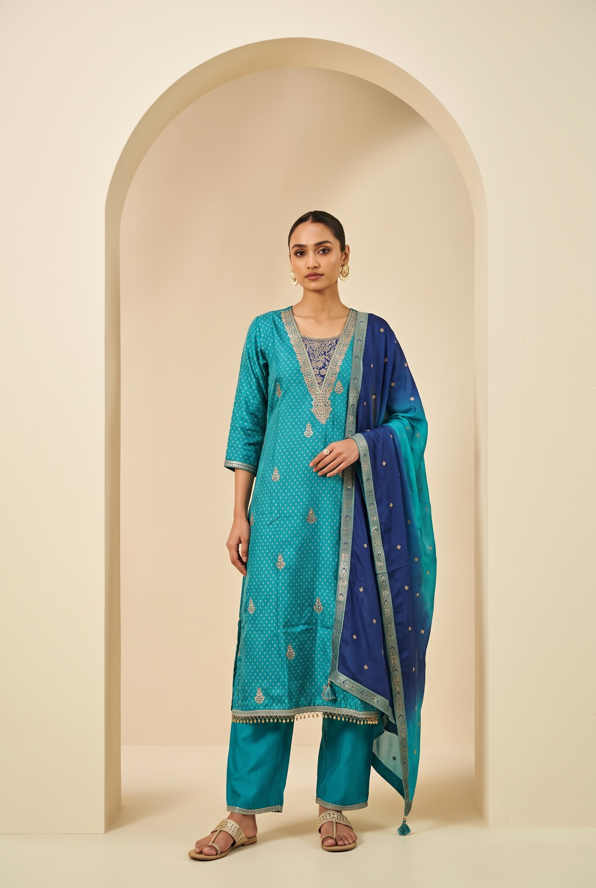 Blue Viscose Slub Straight Salwar Suit
