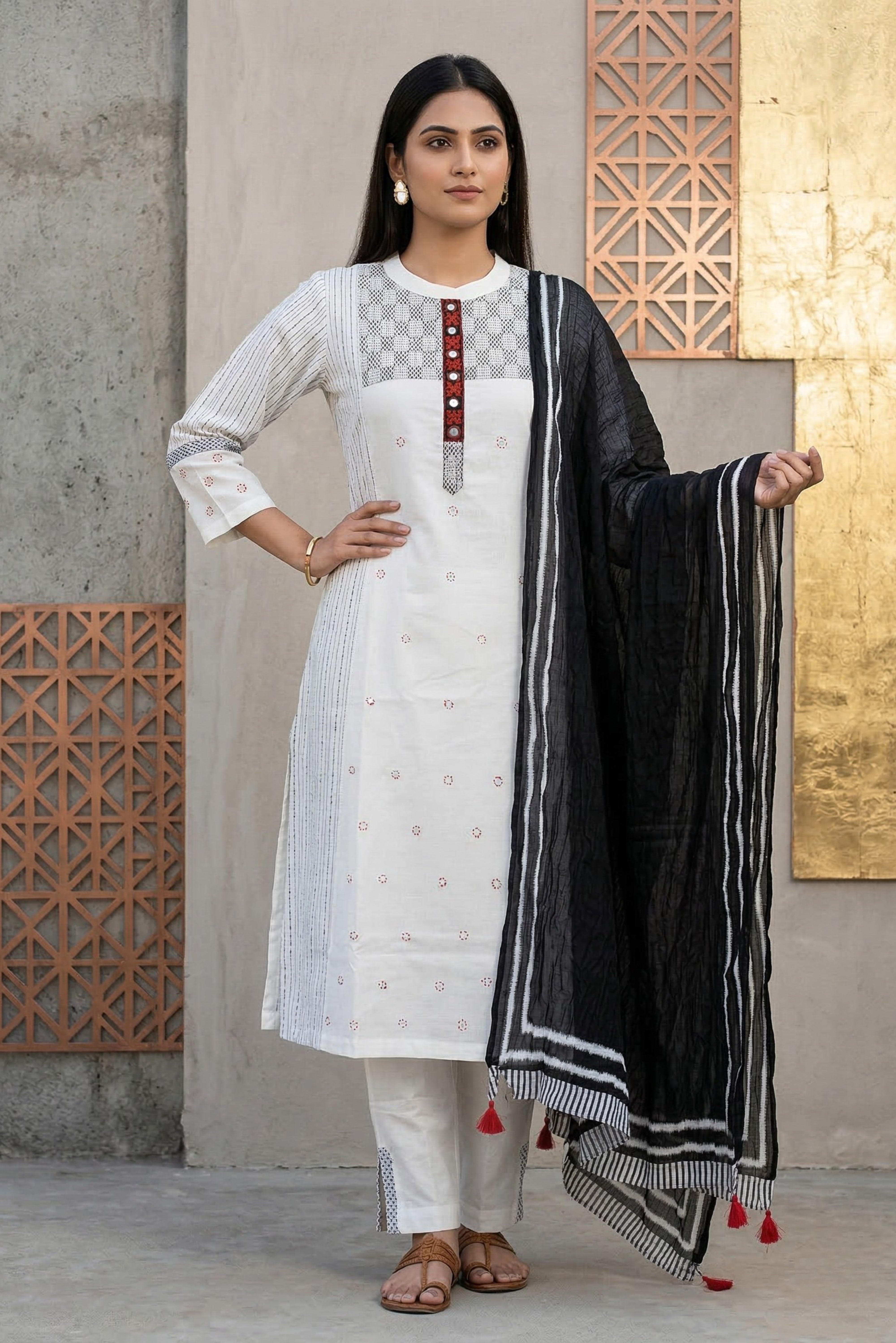 White A-Line Cotton Suit Set