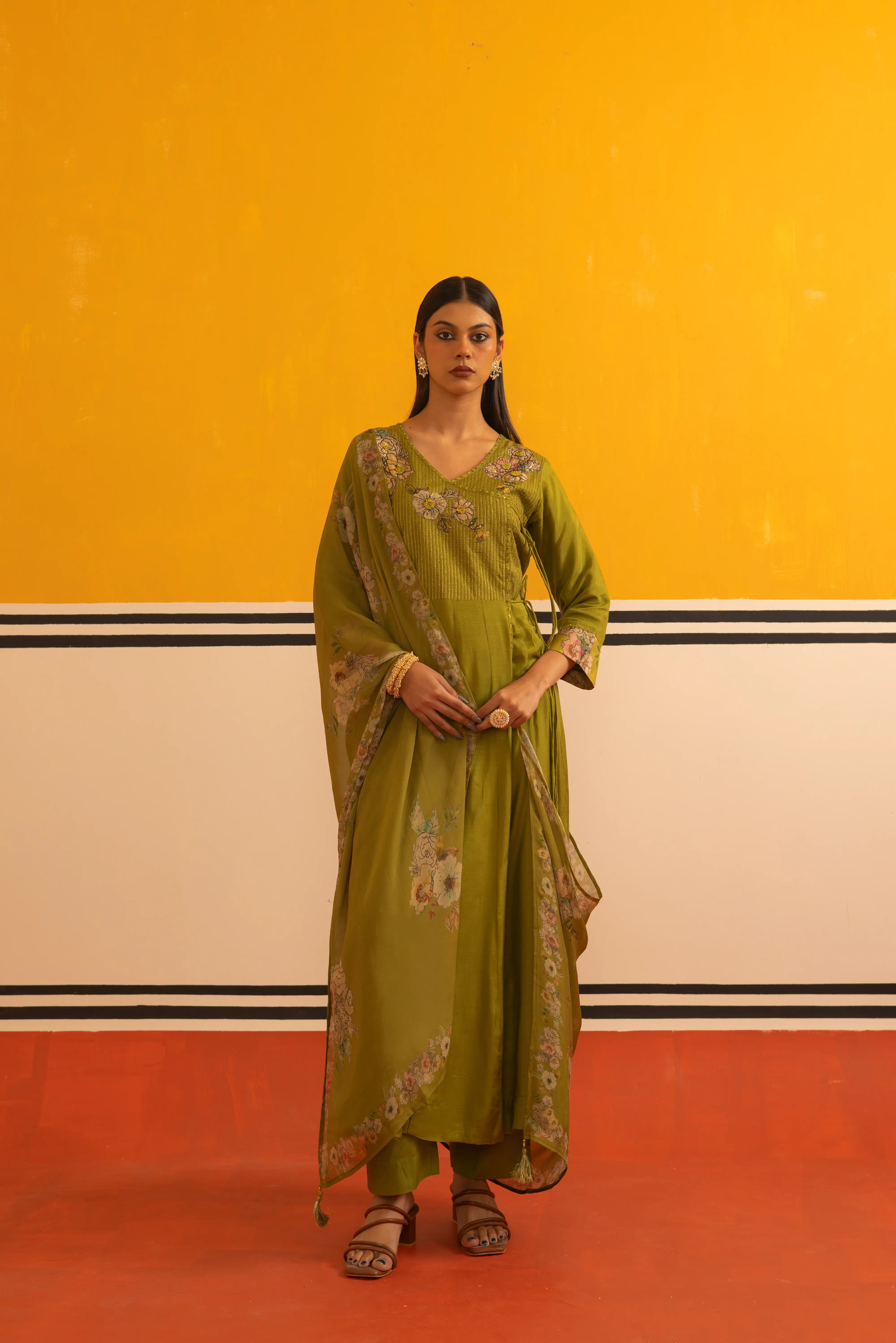 Pista Green Linen Flared Suit Set