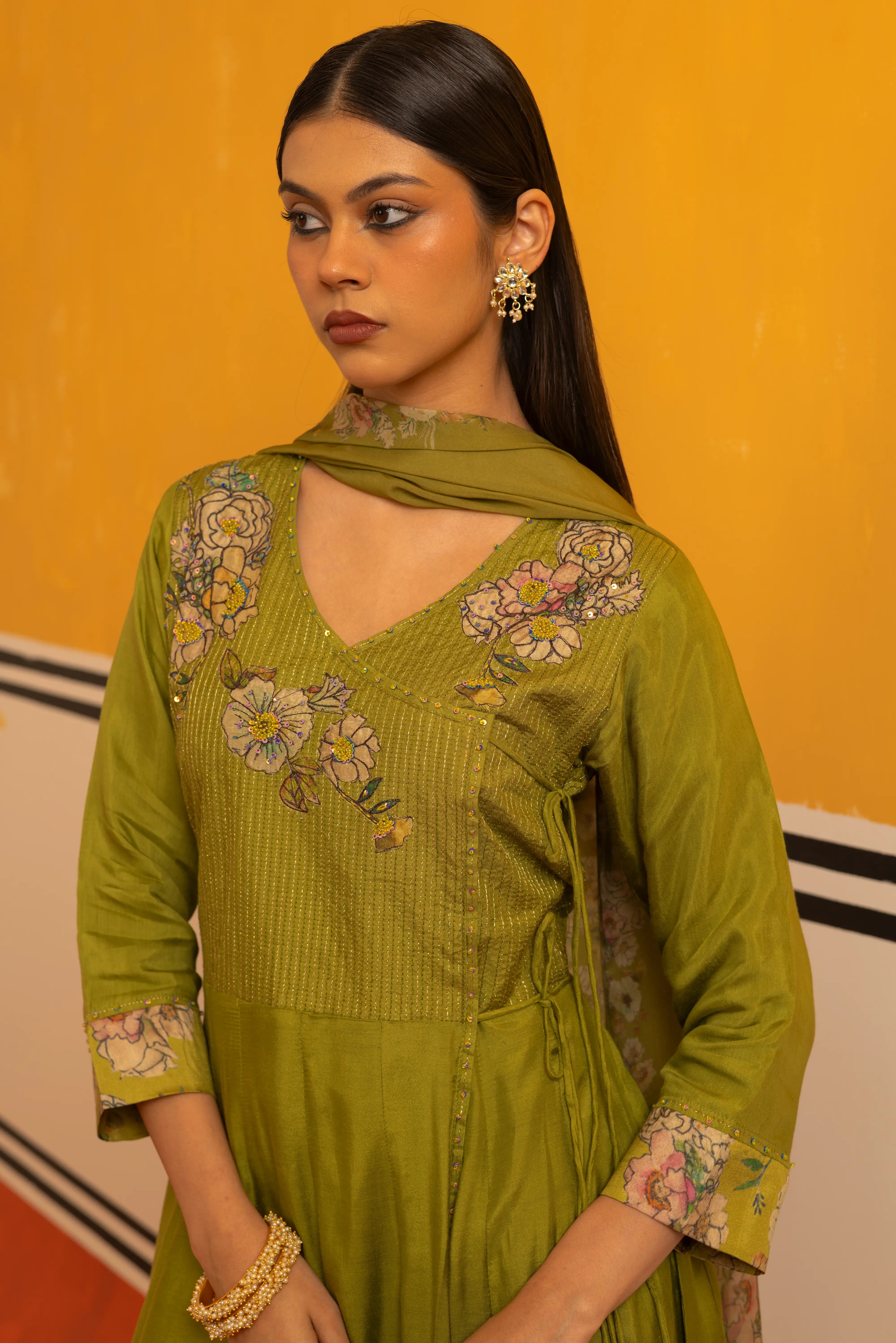 Pista Green Linen Flared Suit Set