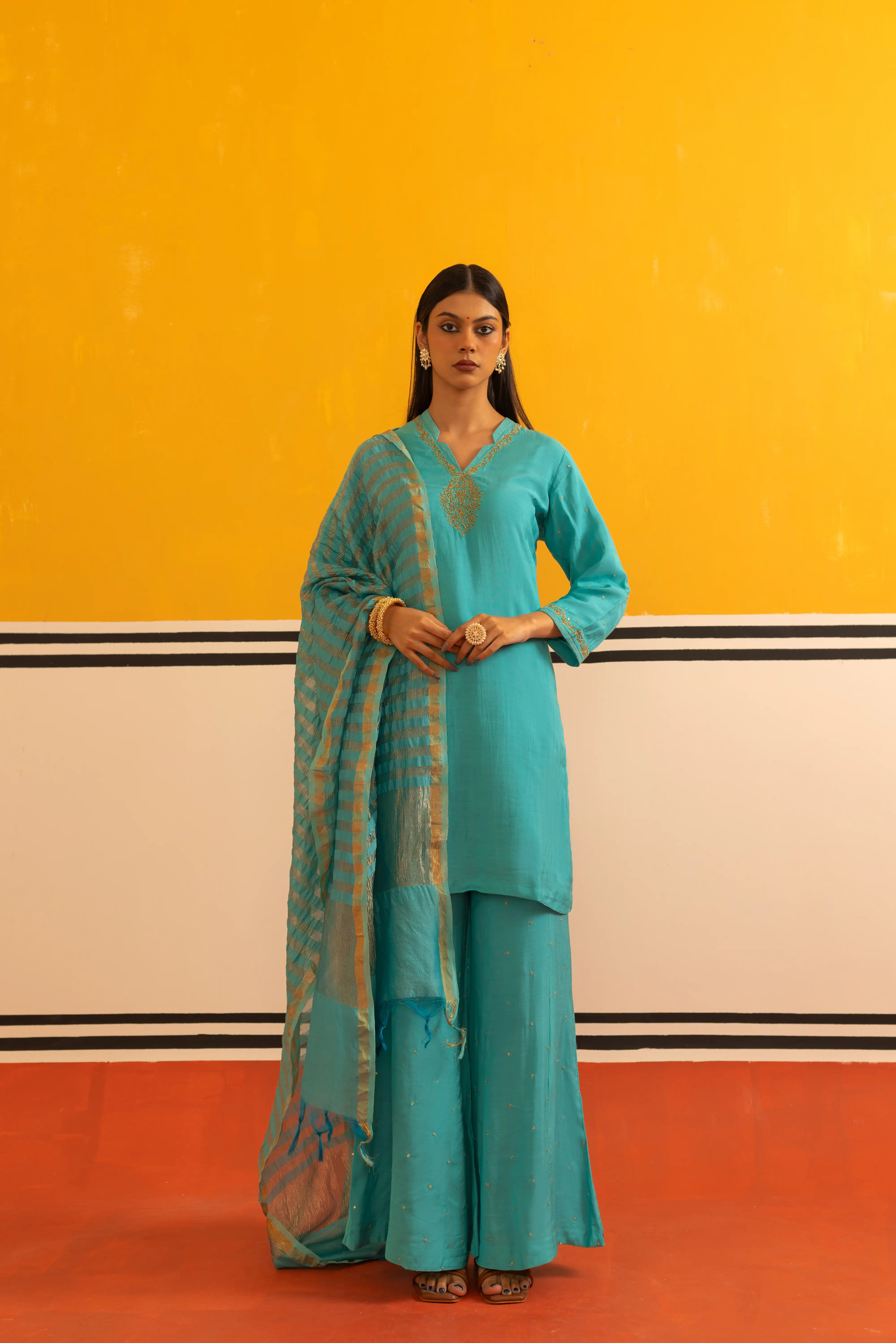 Aqua Muslin Suit Set